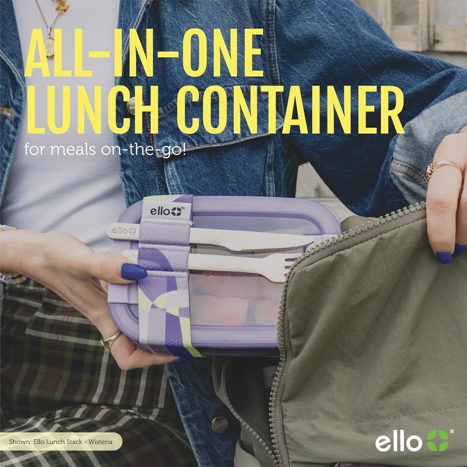 imageEllo 2Pack Bento Box Lunch Stack Plastic Food Storage Container LeakProof Locking Plastic Lids Silicone Base BPAFree Freezer Microwave and Dishwasher Safe WisteriaWisteria