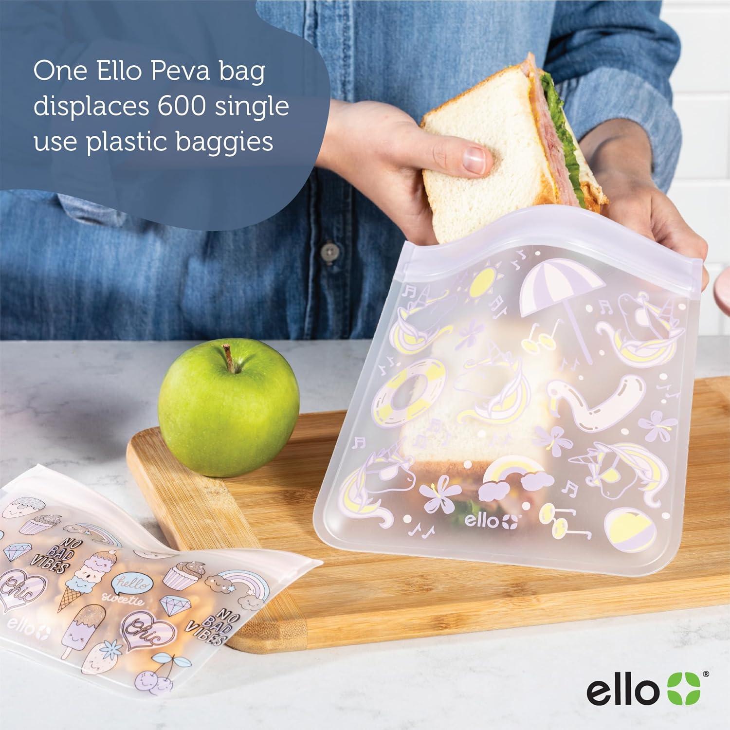 imageEllo 4 Pack Reusable Food Storage Bags Resealable BPAFree FoodSafe PEVA Feezer Safe and LeakProofDinos