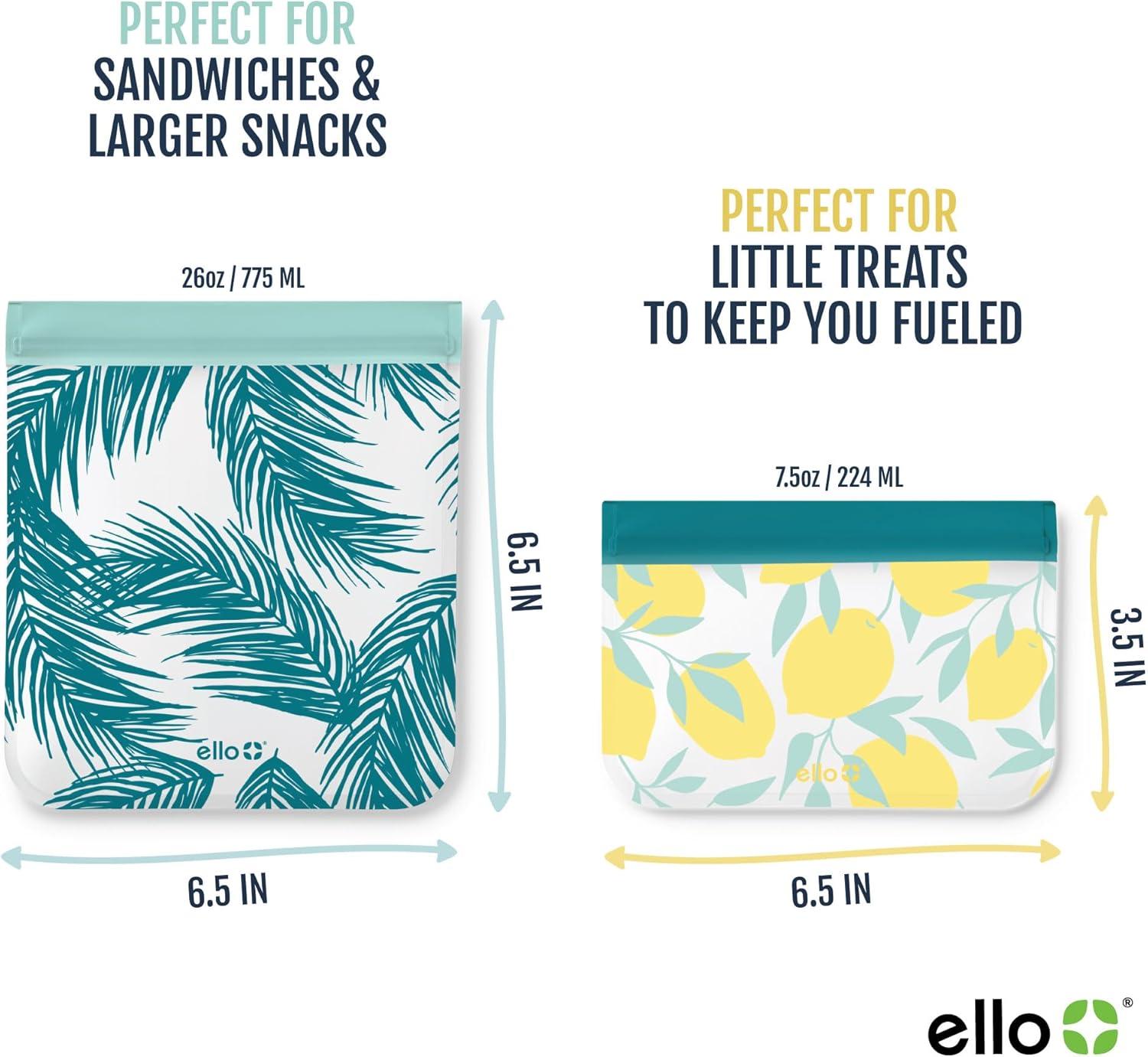 imageEllo 4 Pack Reusable Food Storage Bags Resealable BPAFree FoodSafe PEVA Feezer Safe and LeakProofLemons