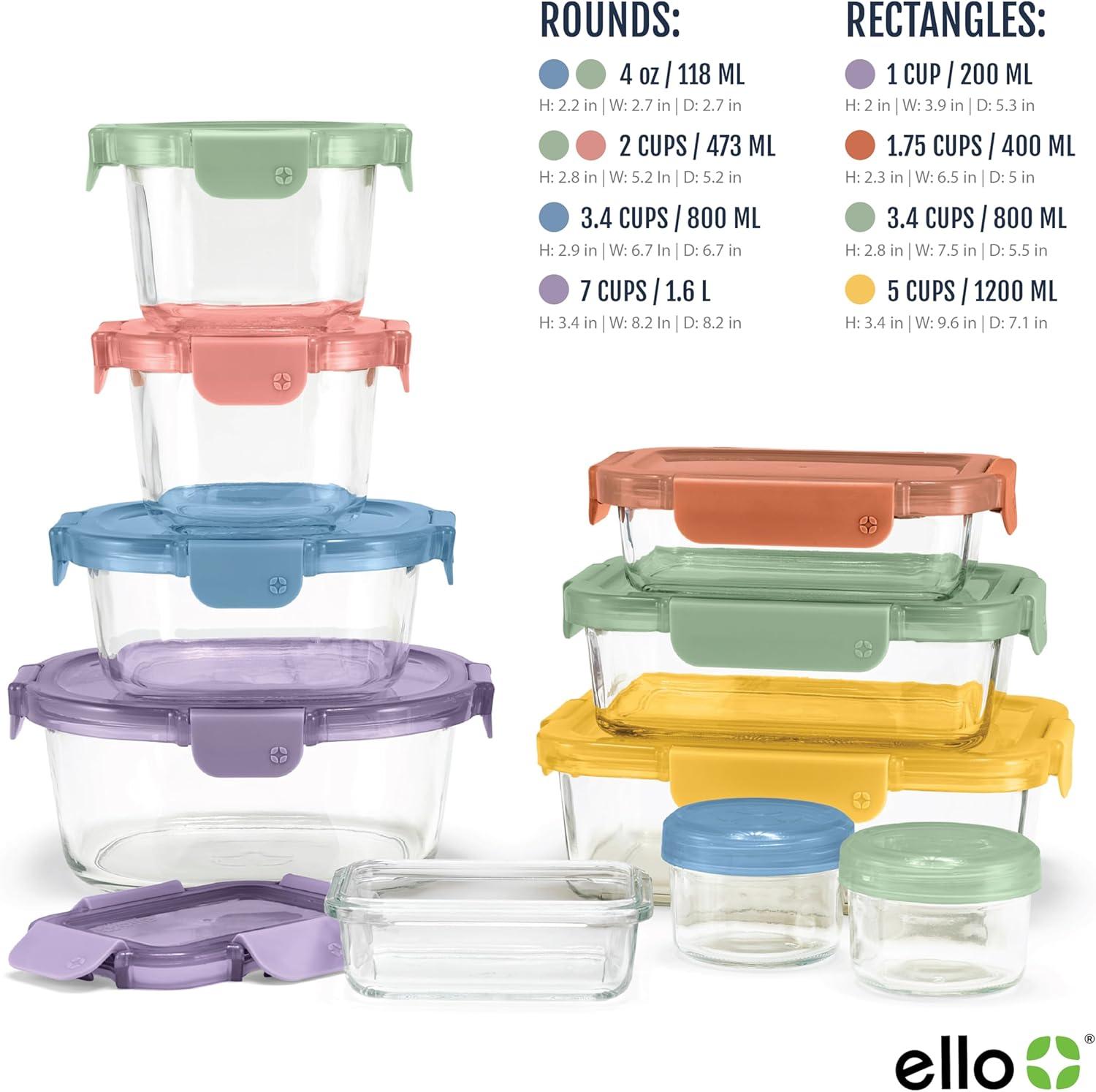 imageEllo Color Lock 20PC Mixed Glass Food Storage Sets LeakProof Glass Food Storage Containers with Airtight BPAFree Plastic Lids Dishwasher Microwave and Freezer Safe Desert Festival