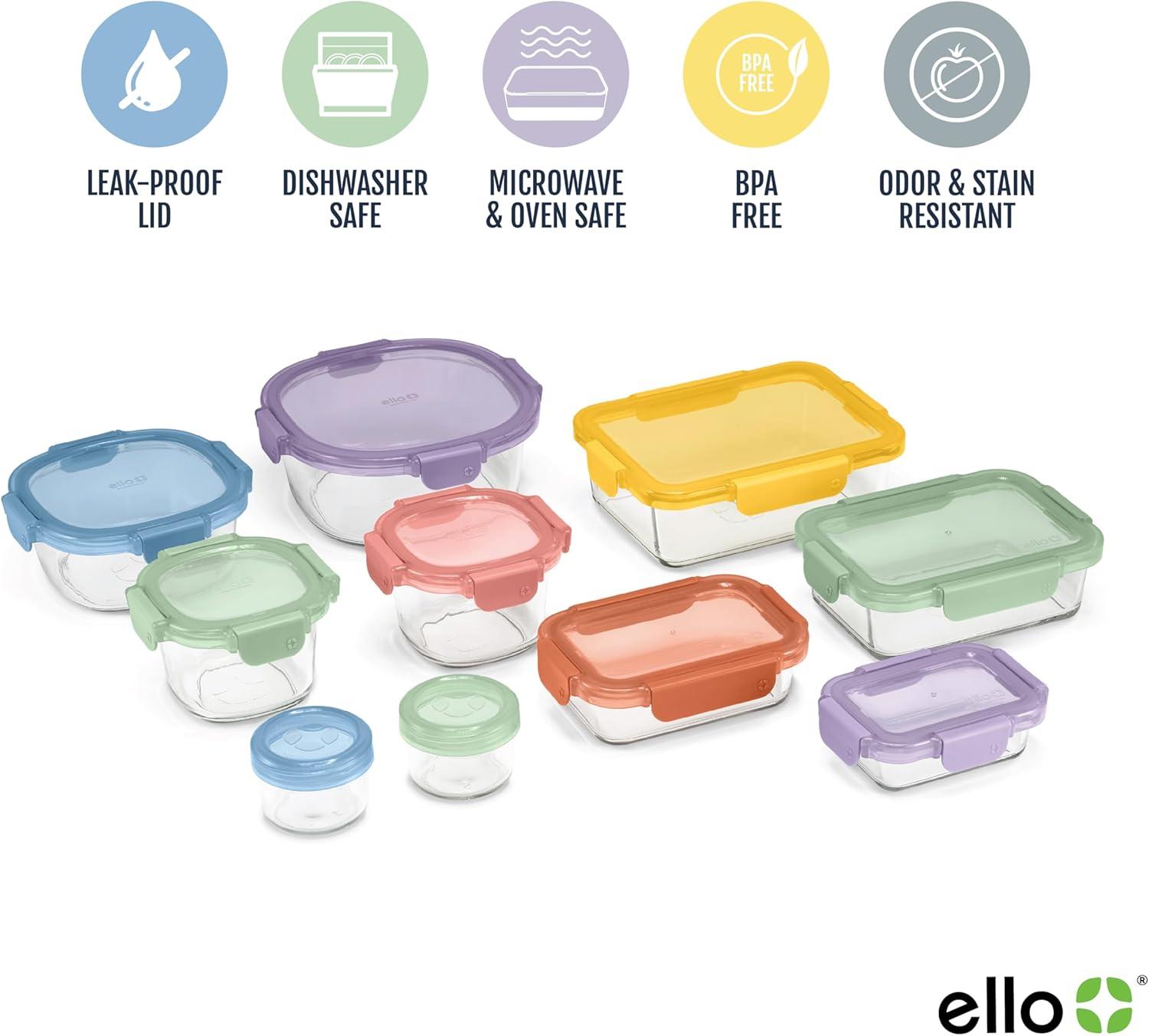imageEllo Color Lock 20PC Mixed Glass Food Storage Sets LeakProof Glass Food Storage Containers with Airtight BPAFree Plastic Lids Dishwasher Microwave and Freezer Safe Desert Festival