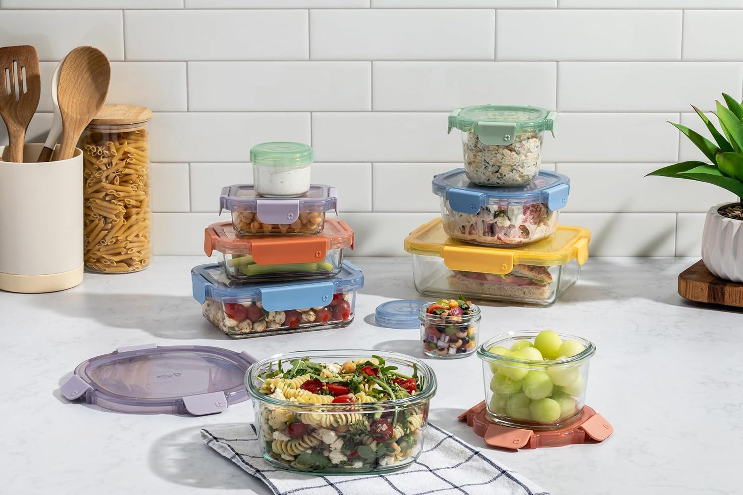 imageEllo Color Lock 20PC Mixed Glass Food Storage Sets LeakProof Glass Food Storage Containers with Airtight BPAFree Plastic Lids Dishwasher Microwave and Freezer Safe Desert Festival