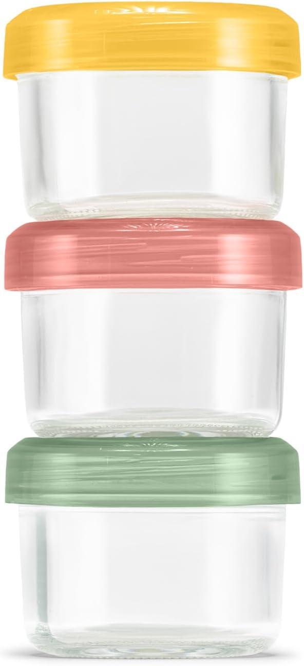 imageEllo Color Lock 3Pack 4oz Reusable Glass Condiment Containers with Screwon LeakProof Lid Perfect for Salad Dressing Sauce Dips Lunchbox Picnic BPAFree Purple RainDesert Festival