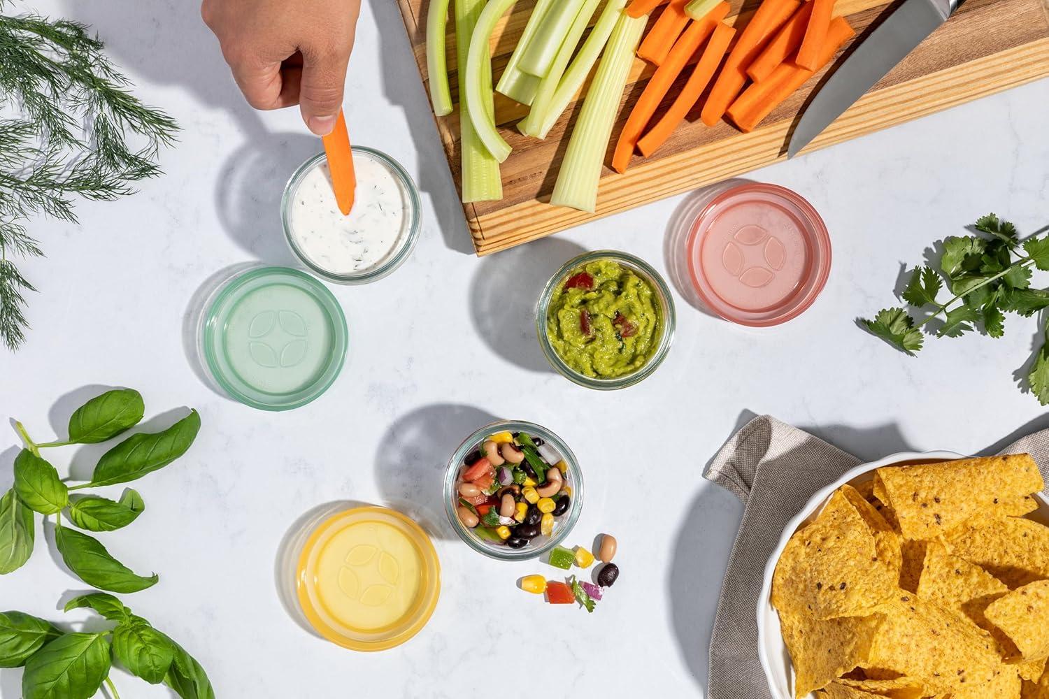 imageEllo Color Lock 3Pack 4oz Reusable Glass Condiment Containers with Screwon LeakProof Lid Perfect for Salad Dressing Sauce Dips Lunchbox Picnic BPAFree Purple RainDesert Festival