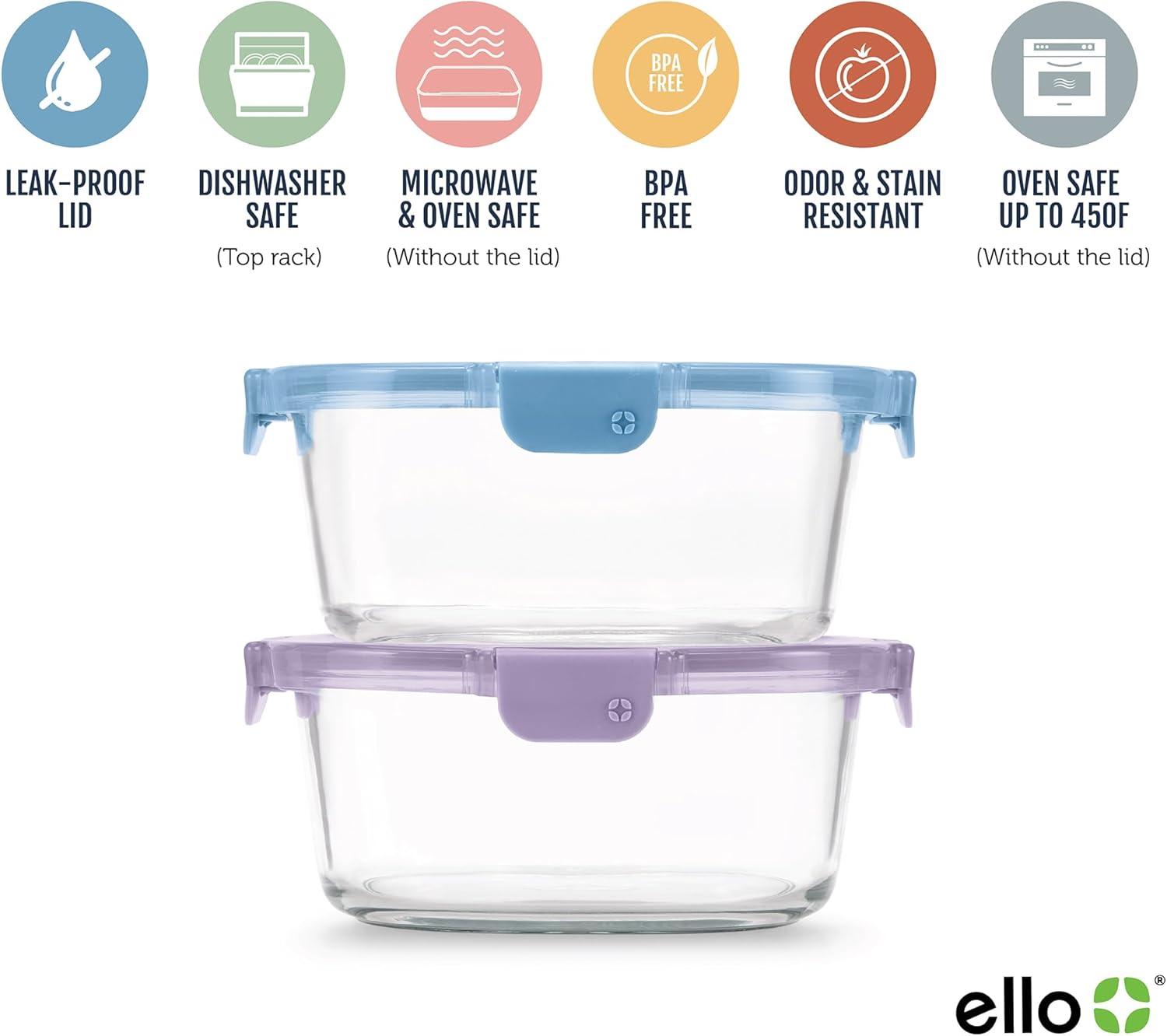 imageEllo Color Lock 3Pack 4oz Reusable Glass Condiment Containers with Screwon LeakProof Lid Perfect for Salad Dressing Sauce Dips Lunchbox Picnic BPAFree Purple RainDesert Festival