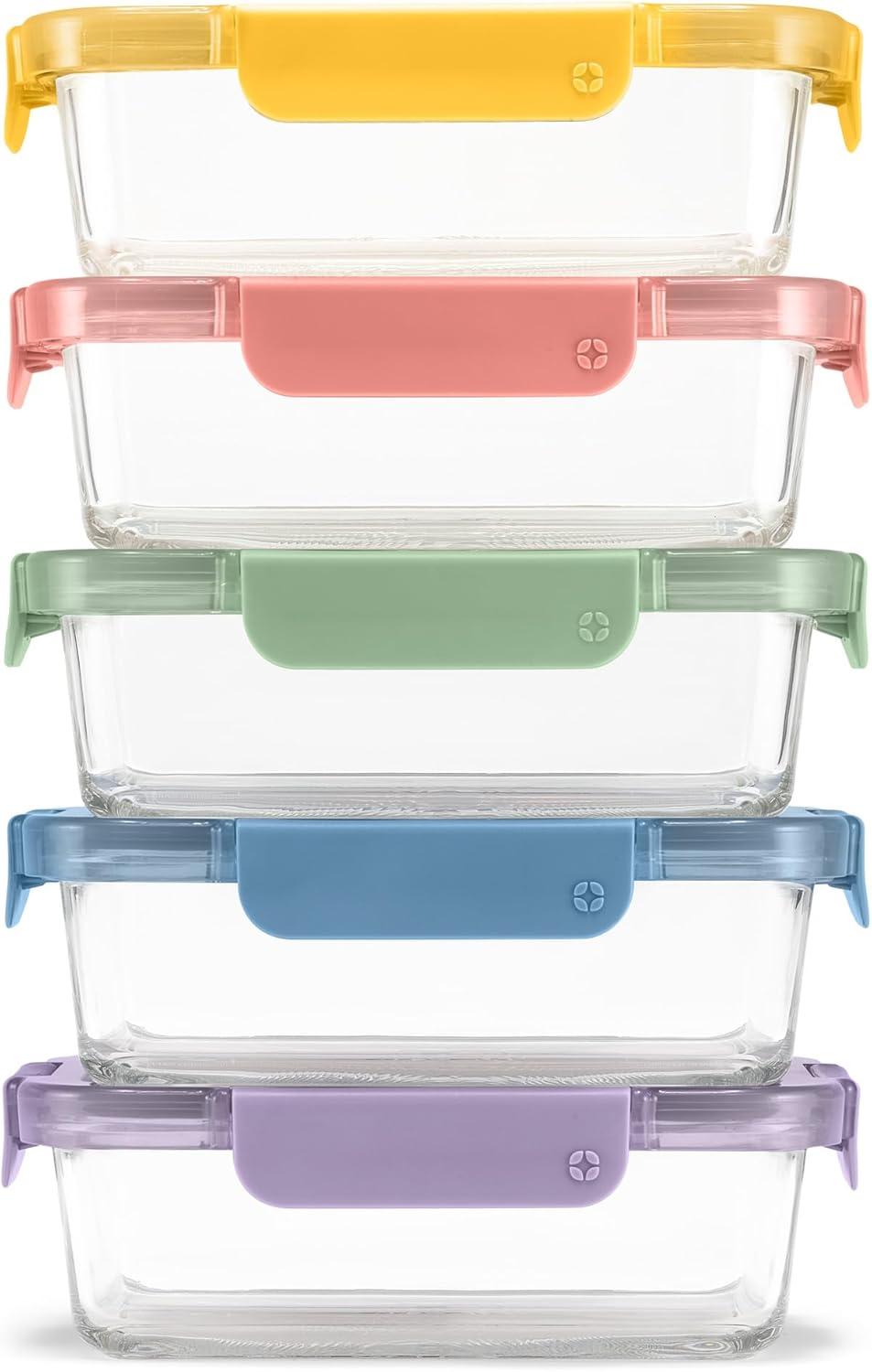 imageEllo Color Lock 3Pack 4oz Reusable Glass Condiment Containers with Screwon LeakProof Lid Perfect for Salad Dressing Sauce Dips Lunchbox Picnic BPAFree Purple RainDesert Festival