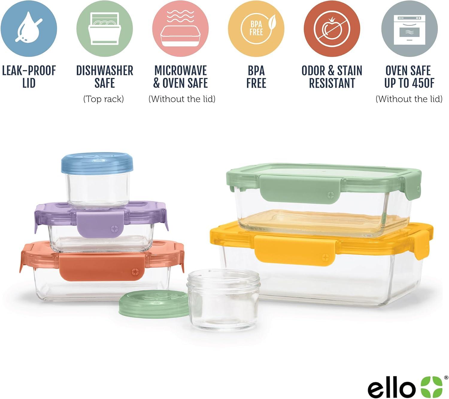 imageEllo Color Lock 3Pack 4oz Reusable Glass Condiment Containers with Screwon LeakProof Lid Perfect for Salad Dressing Sauce Dips Lunchbox Picnic BPAFree Purple RainDesert Festival
