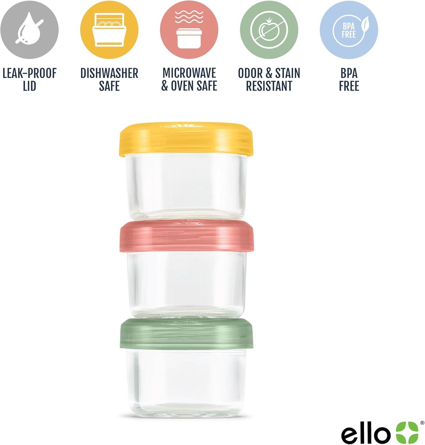 imageEllo Color Lock 3Pack 4oz Reusable Glass Condiment Containers with Screwon LeakProof Lid Perfect for Salad Dressing Sauce Dips Lunchbox Picnic BPAFree Purple RainDesert Festival