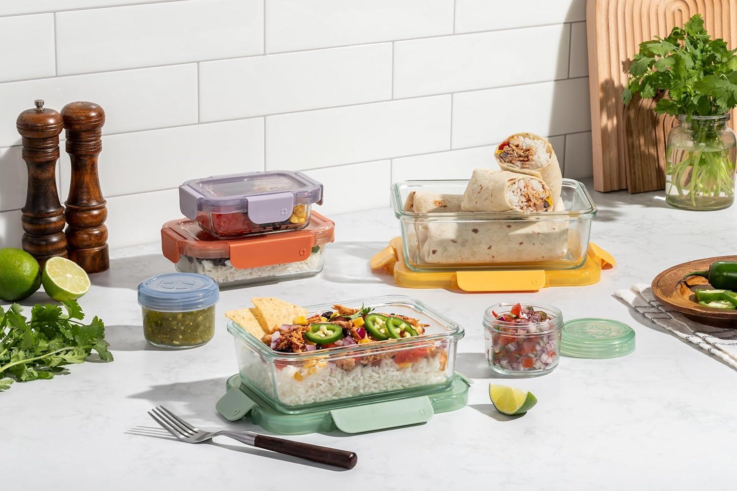 imageEllo Color Lock 3Pack 4oz Reusable Glass Condiment Containers with Screwon LeakProof Lid Perfect for Salad Dressing Sauce Dips Lunchbox Picnic BPAFree Purple RainDesert Festival