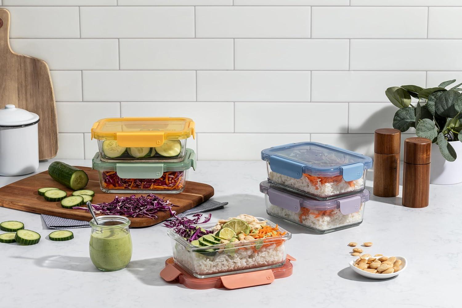 imageEllo Color Lock 3Pack 4oz Reusable Glass Condiment Containers with Screwon LeakProof Lid Perfect for Salad Dressing Sauce Dips Lunchbox Picnic BPAFree Purple RainDesert Festival