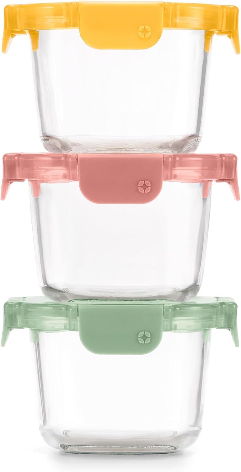 imageEllo Color Lock 3Pack 4oz Reusable Glass Condiment Containers with Screwon LeakProof Lid Perfect for Salad Dressing Sauce Dips Lunchbox Picnic BPAFree Purple RainDesert Festival