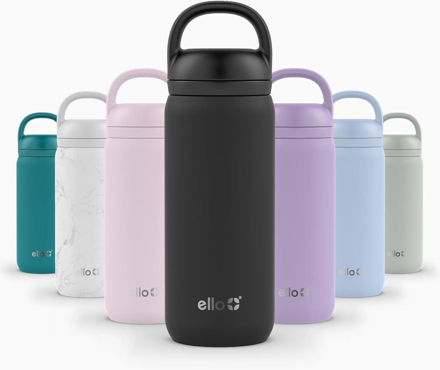 imageEllo Cooper 22oz Stainless Steel Water Bottle with Straw and Carry Handle Double Walled and Vacuum Insulated Metal Leak Proof Locking Lid with Soft Silicone Spout Reusable BPA Free AntiguaBlack