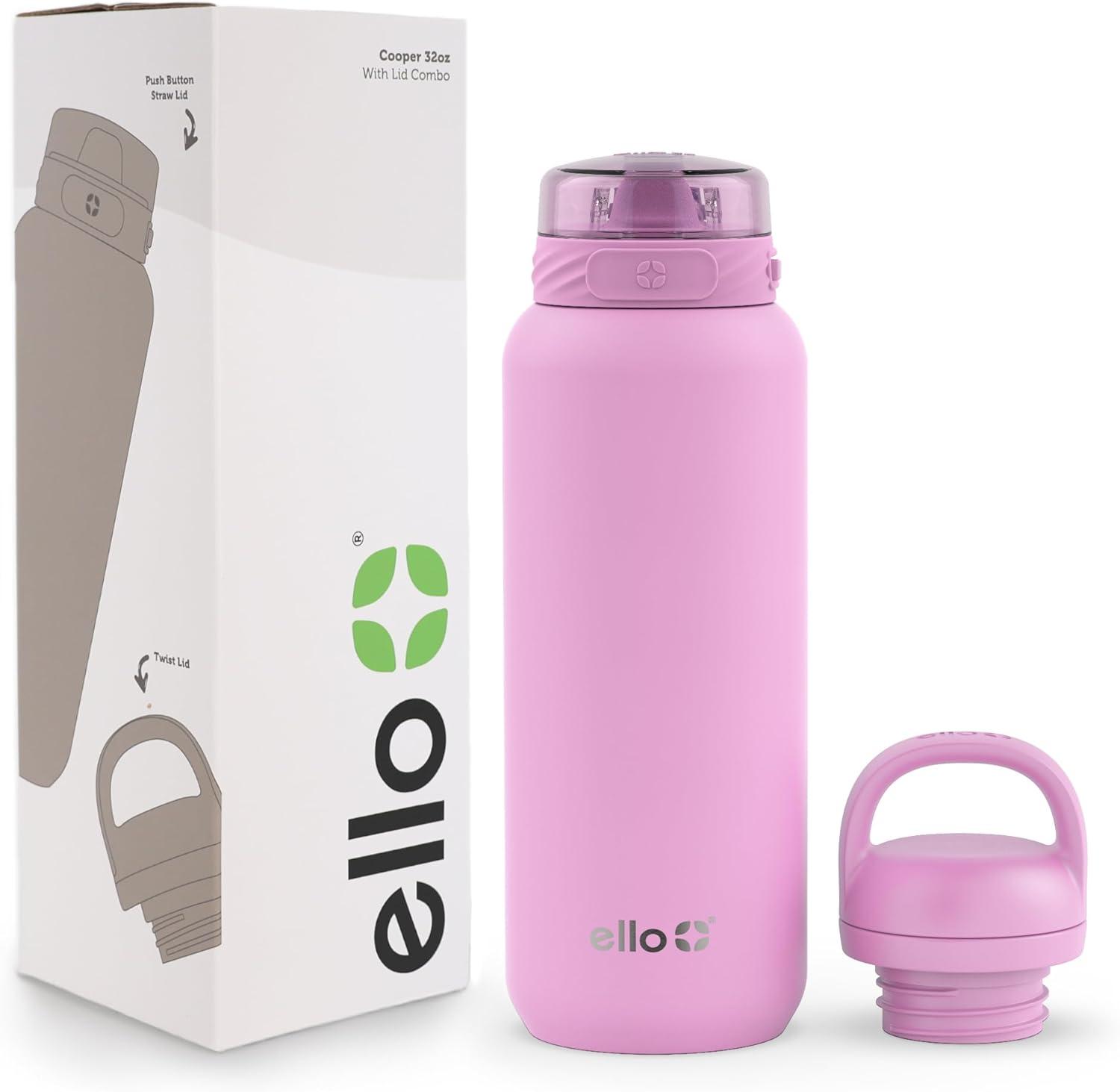 imageEllo Cooper 22oz Stainless Steel Water Bottle with Straw and Carry Handle Double Walled and Vacuum Insulated Metal Leak Proof Locking Lid with Soft Silicone Spout Reusable BPA Free AntiguaBubblegum Pink