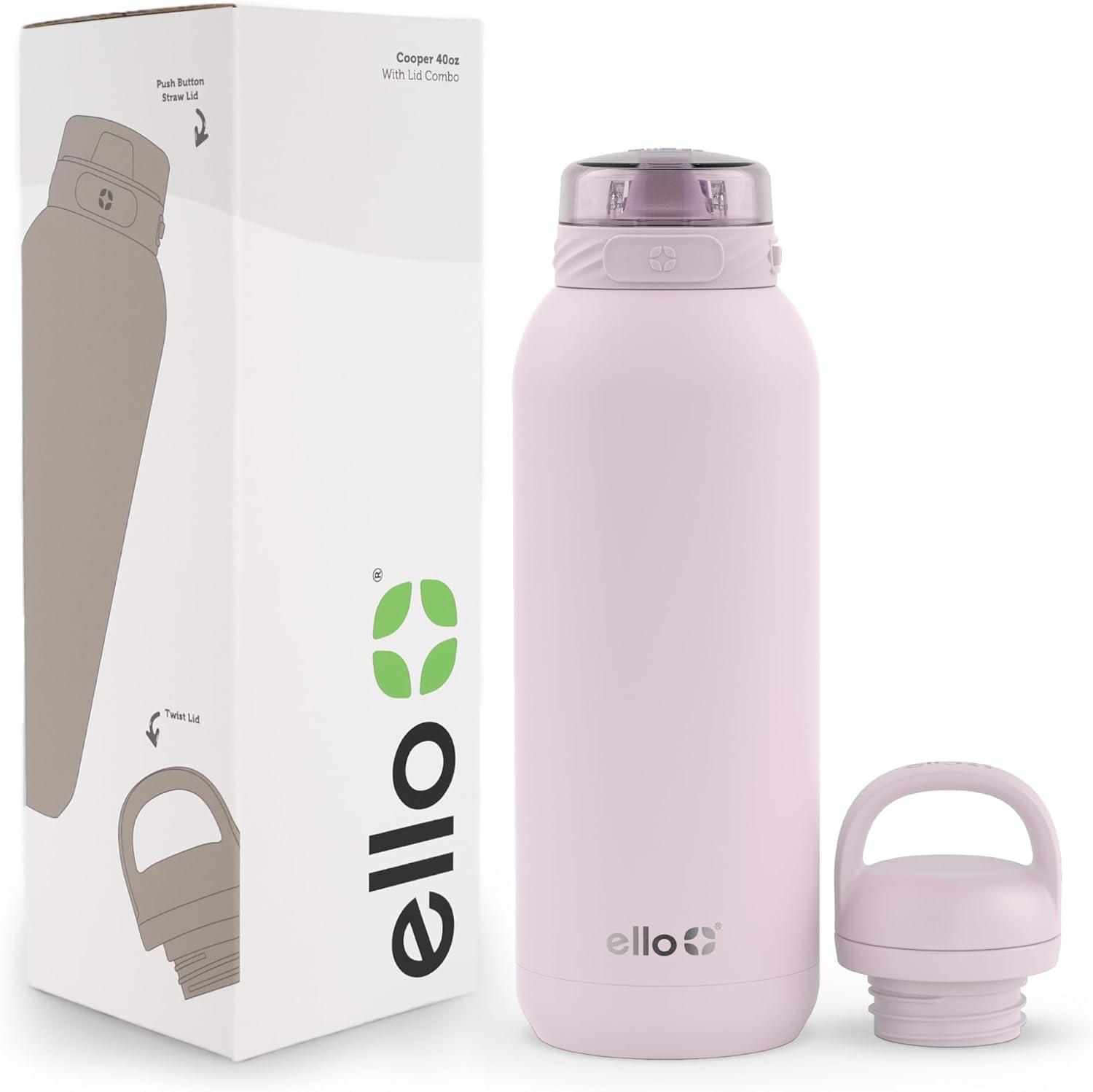 imageEllo Cooper 22oz Stainless Steel Water Bottle with Straw and Carry Handle Double Walled and Vacuum Insulated Metal Leak Proof Locking Lid with Soft Silicone Spout Reusable BPA Free AntiguaCashmere Pink