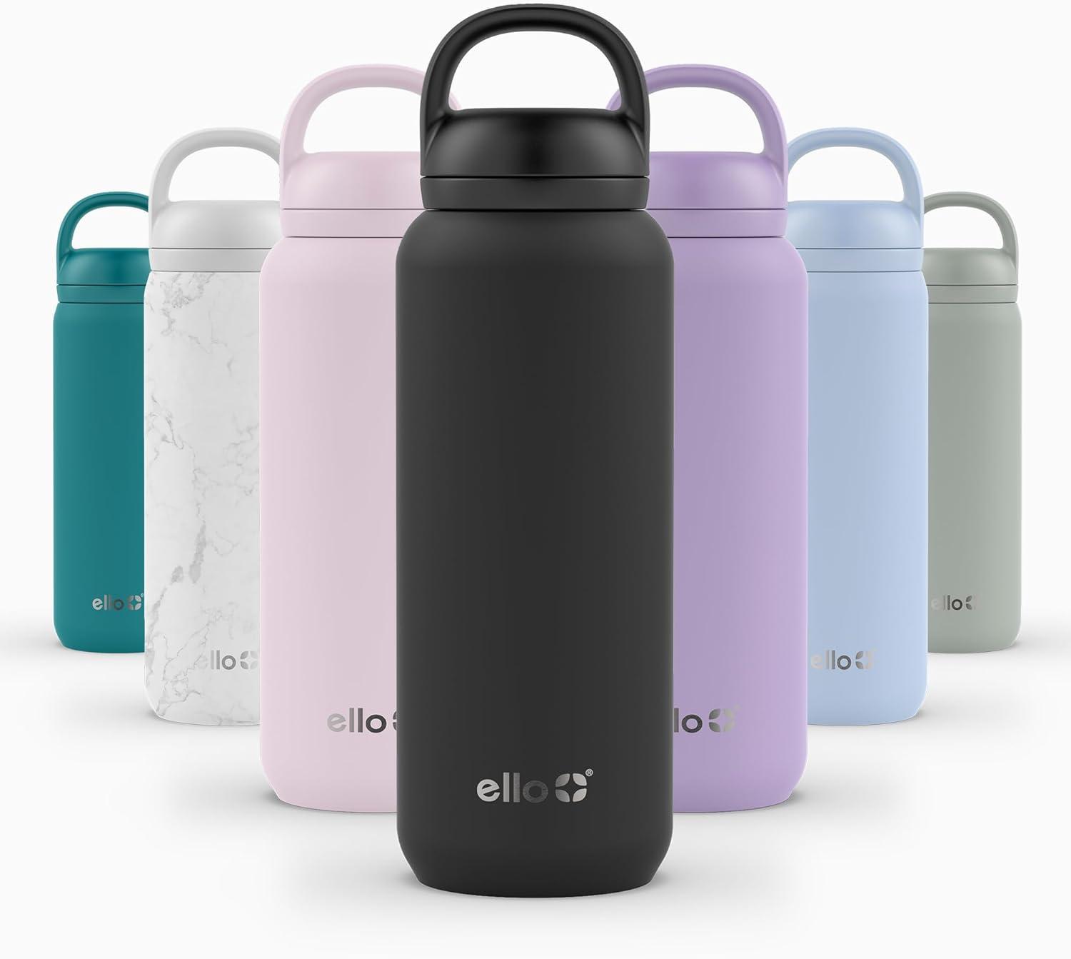 imageEllo Cooper 22oz Stainless Steel Water Bottle with Straw and Carry Handle Double Walled and Vacuum Insulated Metal Leak Proof Locking Lid with Soft Silicone Spout Reusable BPA Free AntiguaBlack