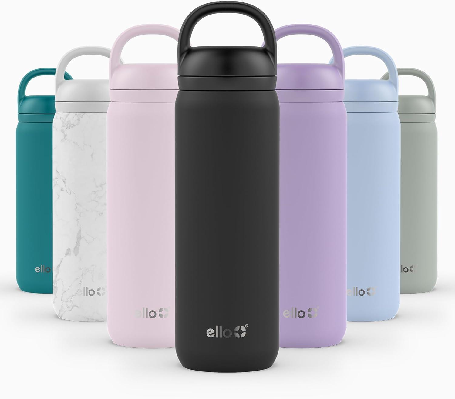 imageEllo Cooper 22oz Stainless Steel Water Bottle with Straw and Carry Handle Double Walled and Vacuum Insulated Metal Leak Proof Locking Lid with Soft Silicone Spout Reusable BPA Free AntiguaBlack