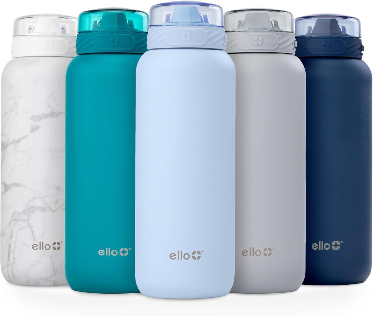 imageEllo Cooper 22oz Stainless Steel Water Bottle with Straw and Carry Handle Double Walled and Vacuum Insulated Metal Leak Proof Locking Lid with Soft Silicone Spout Reusable BPA Free AntiguaHalogen Blue