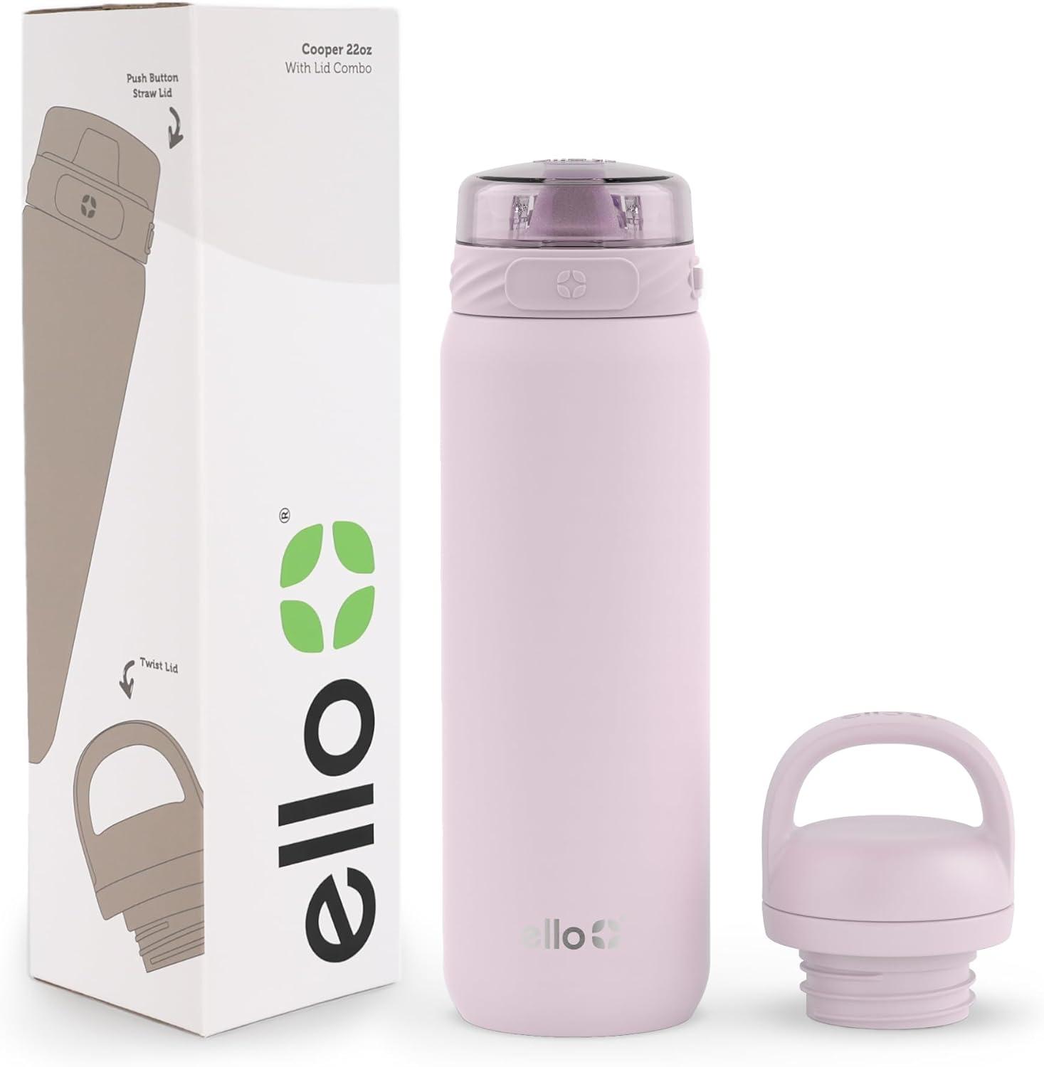 imageEllo Cooper 22oz Stainless Steel Water Bottle with Straw and Carry Handle Double Walled and Vacuum Insulated Metal Leak Proof Locking Lid with Soft Silicone Spout Reusable BPA Free AntiguaCashmere Pink
