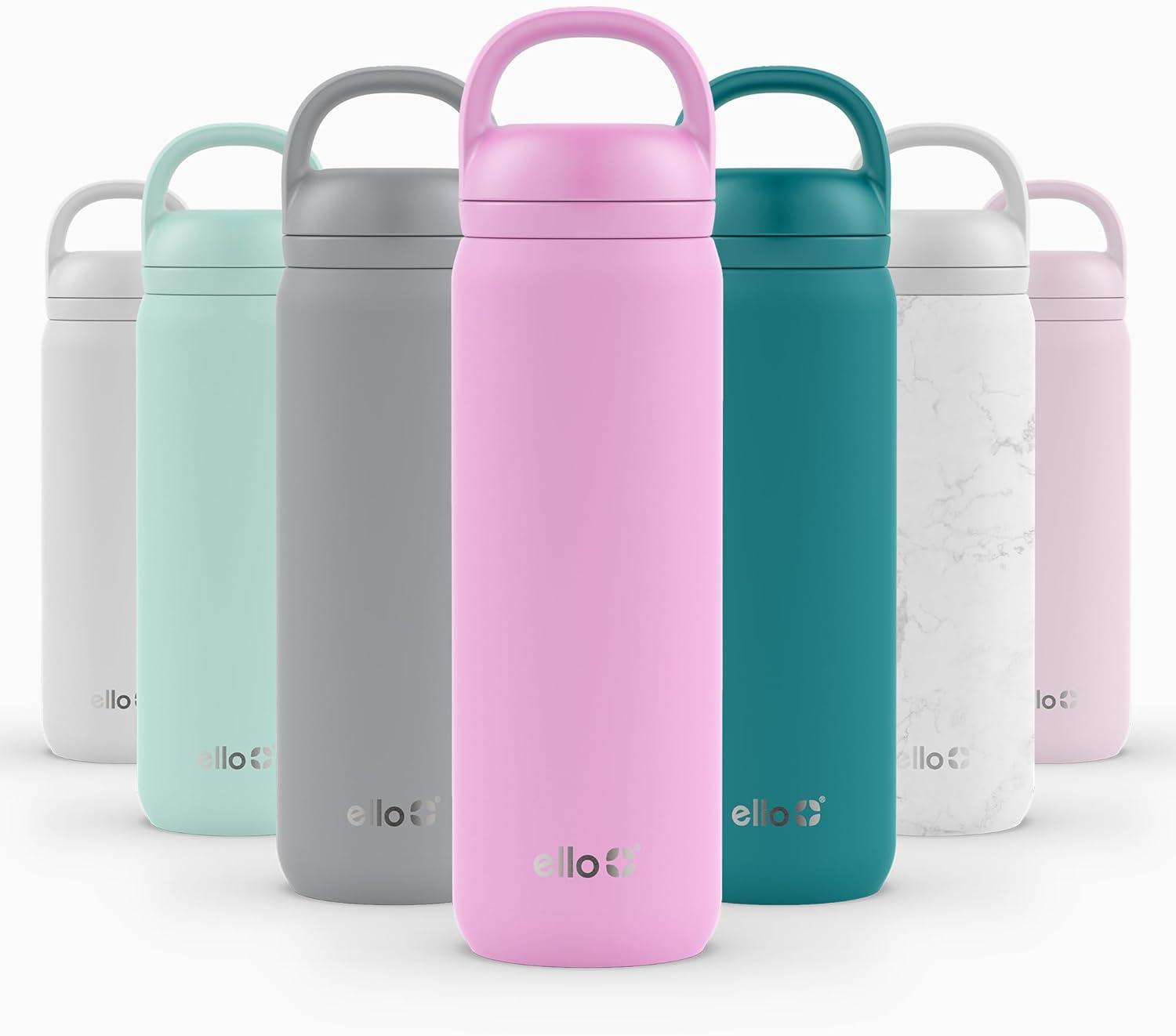 imageEllo Cooper 22oz Stainless Steel Water Bottle with Straw and Carry Handle Double Walled and Vacuum Insulated Metal Leak Proof Locking Lid with Soft Silicone Spout Reusable BPA Free AntiguaBubblegum