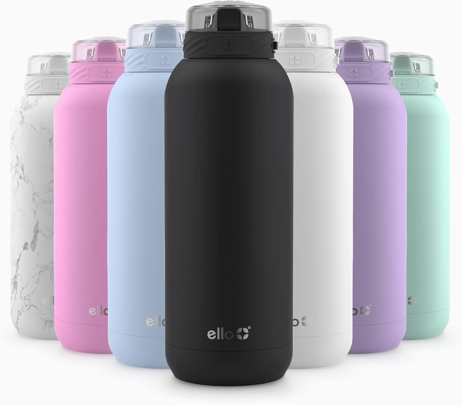 imageEllo Cooper 22oz Stainless Steel Water Bottle with Straw and Carry Handle Double Walled and Vacuum Insulated Metal Leak Proof Locking Lid with Soft Silicone Spout Reusable BPA Free AntiguaBlack