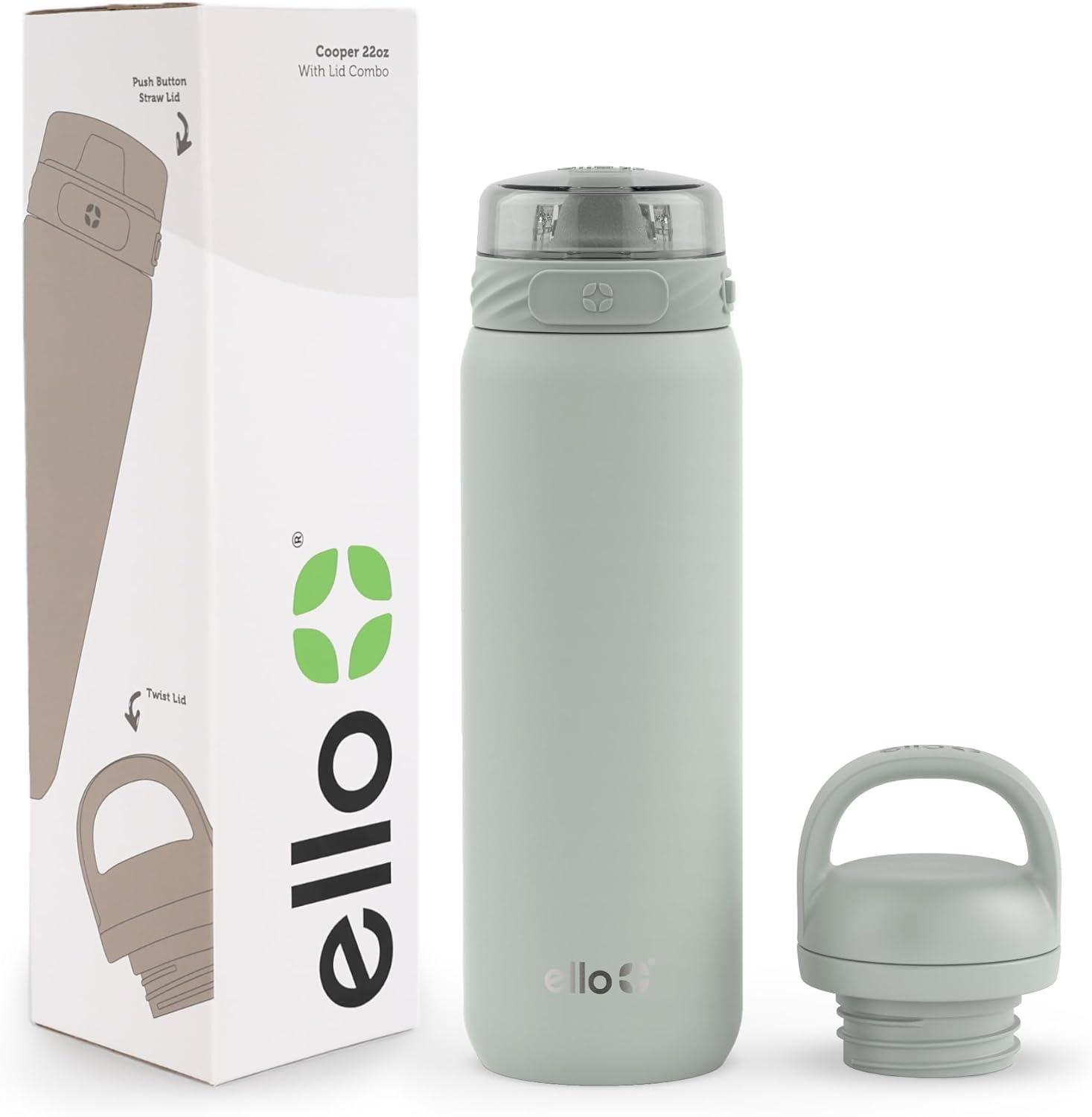 imageEllo Cooper 32oz Stainless Steel Water Bottle with Straw and Carry Handle Double Walled and Vacuum Insulated Metal Leak Proof Locking Lid with Soft Silicone Spout Reusbale BPA Free Halogen BlueSage