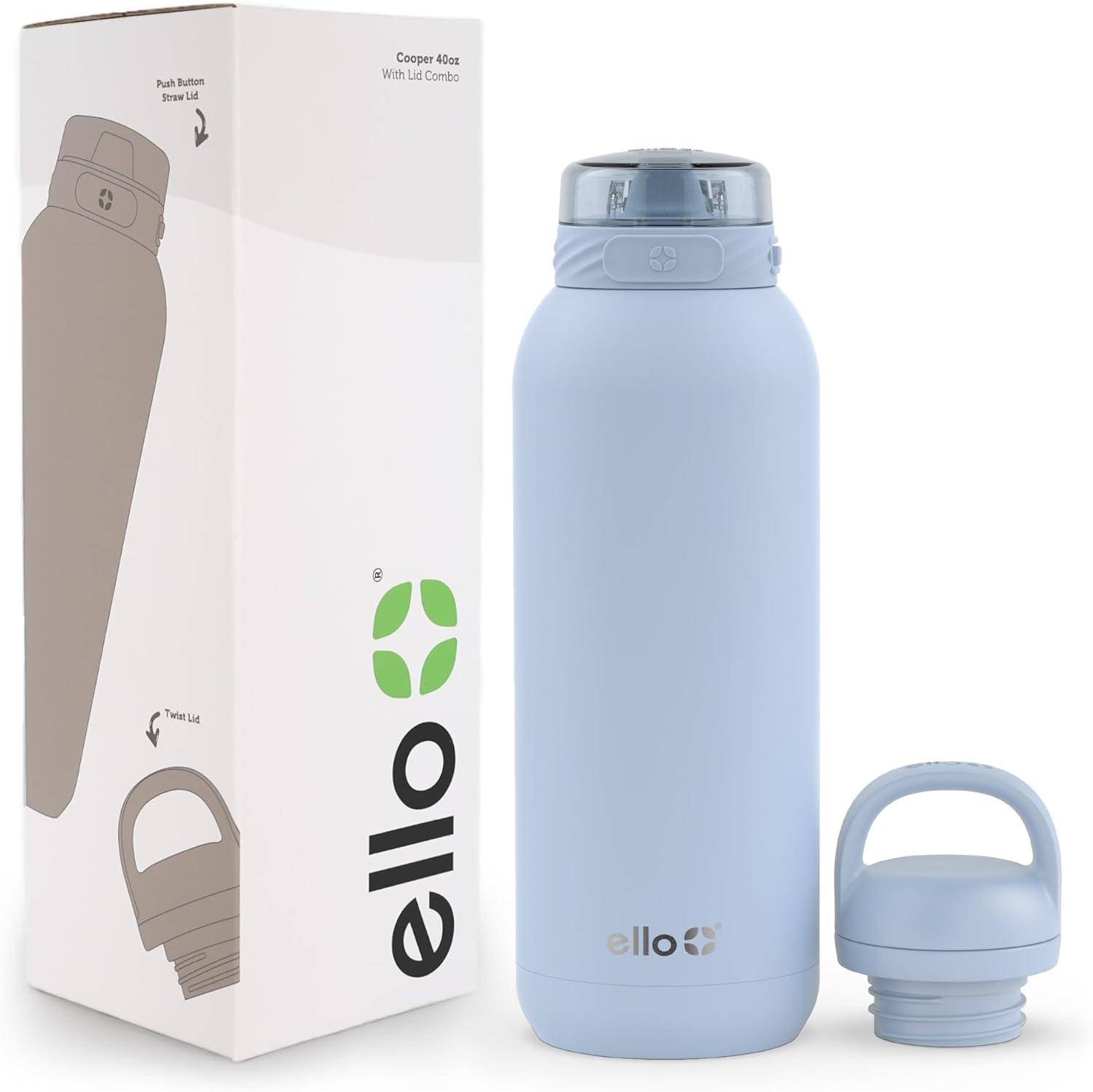 imageEllo Cooper 32oz Stainless Steel Water Bottle with Straw and Carry Handle Double Walled and Vacuum Insulated Metal Leak Proof Locking Lid with Soft Silicone Spout Reusbale BPA Free Halogen BlueHalogen Blue