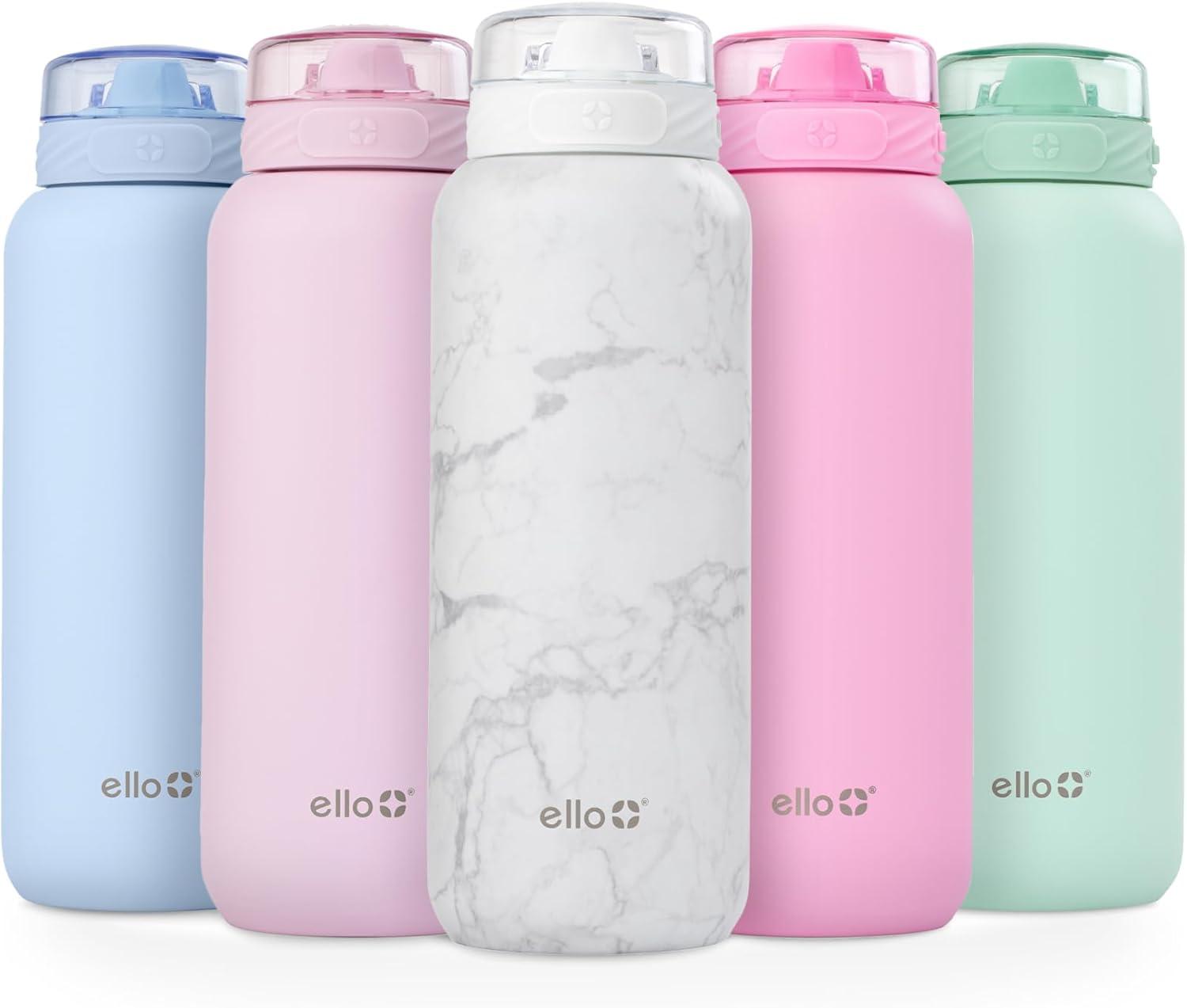imageEllo Cooper 32oz Stainless Steel Water Bottle with Straw and Carry Handle Double Walled and Vacuum Insulated Metal Leak Proof Locking Lid with Soft Silicone Spout Reusbale BPA Free Halogen BlueWhite Marble