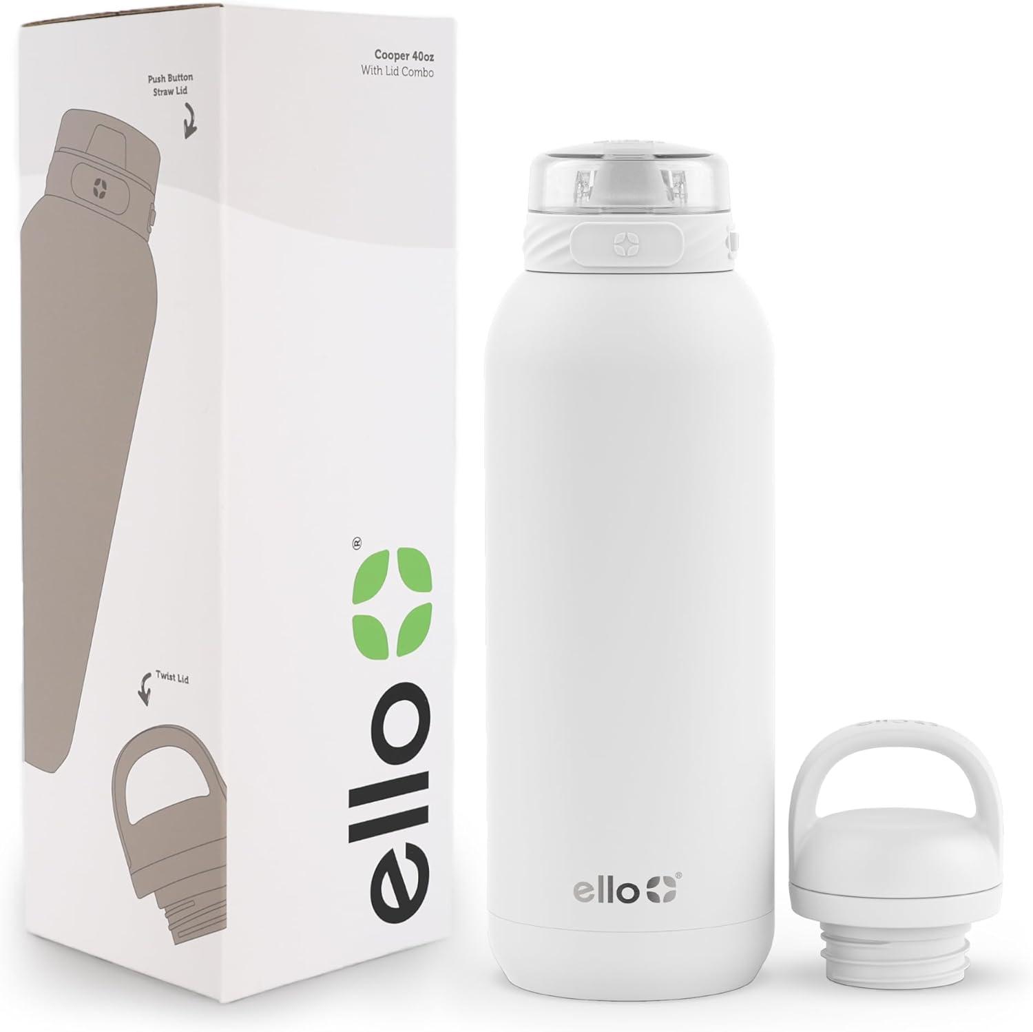 imageEllo Cooper 32oz Stainless Steel Water Bottle with Straw and Carry Handle Double Walled and Vacuum Insulated Metal Leak Proof Locking Lid with Soft Silicone Spout Reusbale BPA Free Halogen BlueWhite