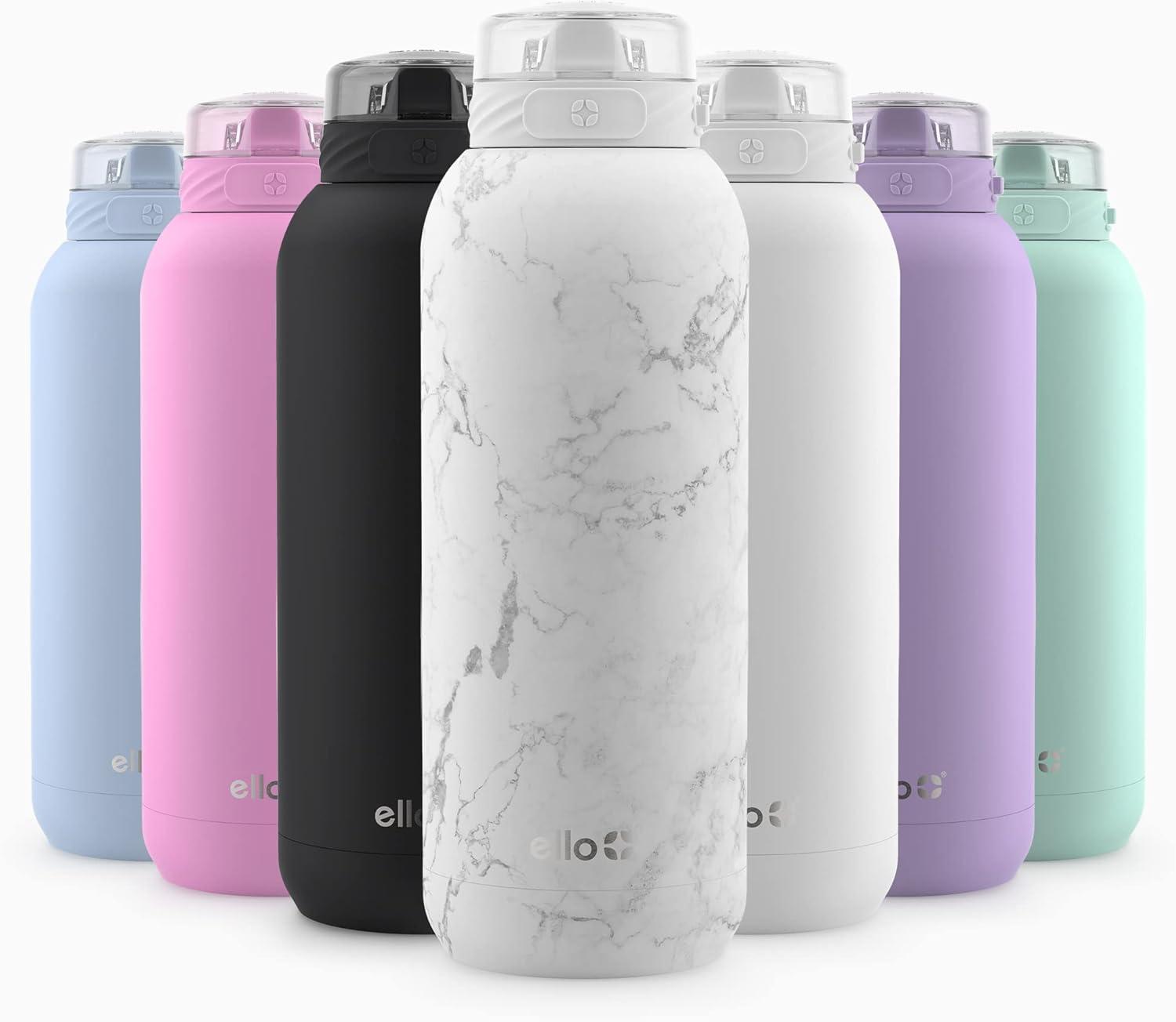 imageEllo Cooper 32oz Stainless Steel Water Bottle with Straw and Carry Handle Double Walled and Vacuum Insulated Metal Leak Proof Locking Lid with Soft Silicone Spout Reusbale BPA Free Halogen BlueWhite Marble