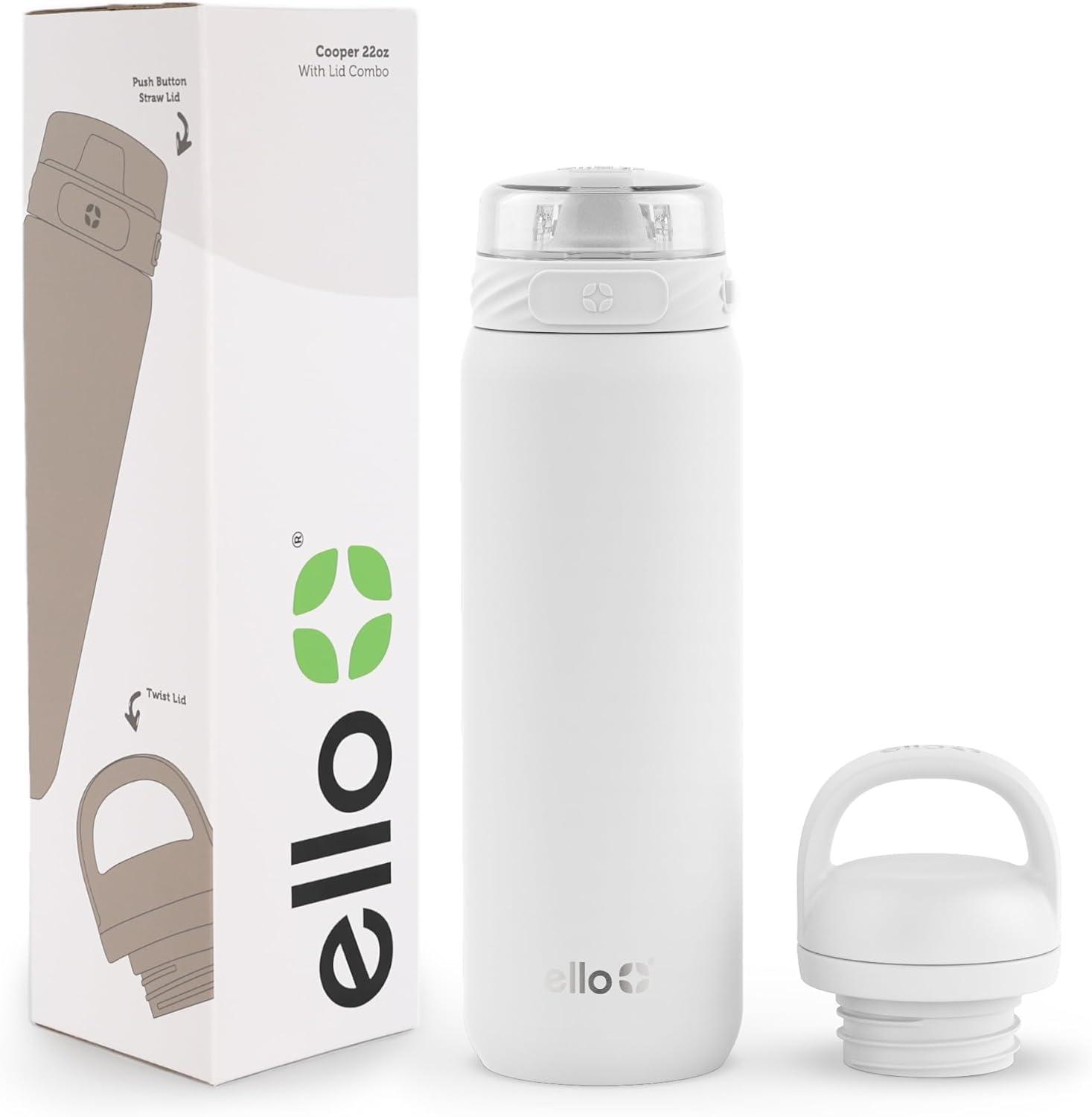 imageEllo Cooper 32oz Stainless Steel Water Bottle with Straw and Carry Handle Double Walled and Vacuum Insulated Metal Leak Proof Locking Lid with Soft Silicone Spout Reusbale BPA Free Halogen BlueWhite