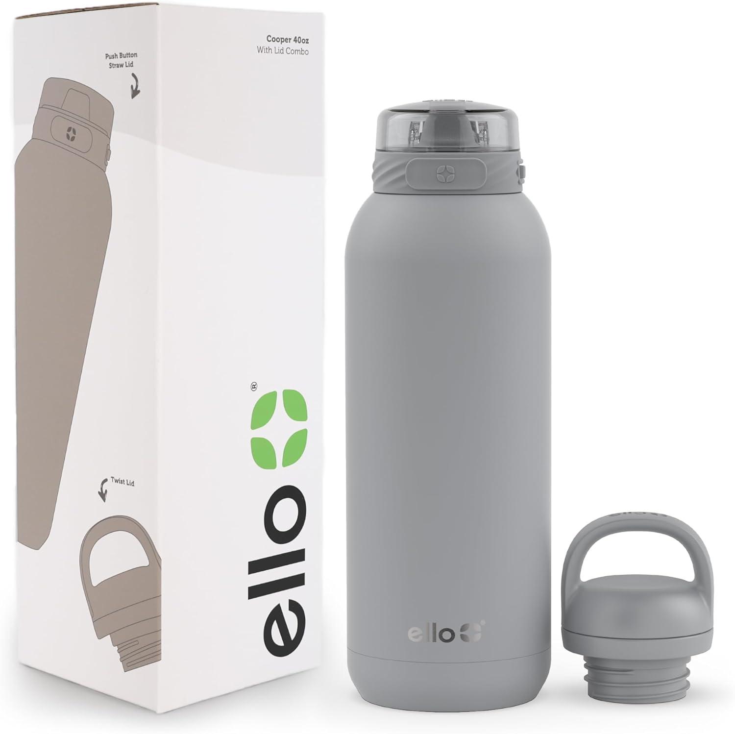 imageEllo Cooper 32oz Stainless Steel Water Bottle with Straw and Carry Handle Double Walled and Vacuum Insulated Metal Leak Proof Locking Lid with Soft Silicone Spout Reusbale BPA Free Halogen BlueGray