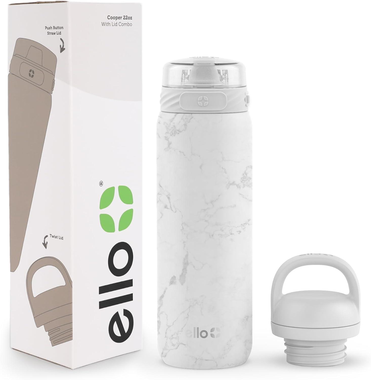 imageEllo Cooper 32oz Stainless Steel Water Bottle with Straw and Carry Handle Double Walled and Vacuum Insulated Metal Leak Proof Locking Lid with Soft Silicone Spout Reusbale BPA Free Halogen BlueWhite Marble
