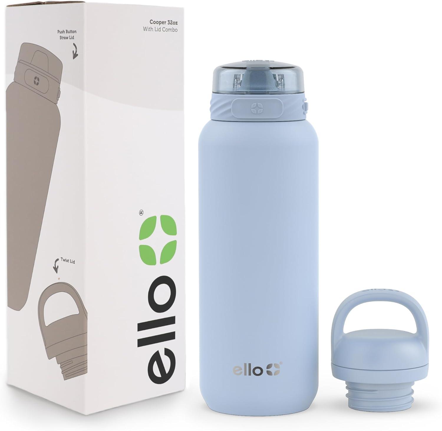 imageEllo Cooper 32oz Stainless Steel Water Bottle with Straw and Carry Handle Double Walled and Vacuum Insulated Metal Leak Proof Locking Lid with Soft Silicone Spout Reusbale BPA Free Halogen BlueHalogen Blue