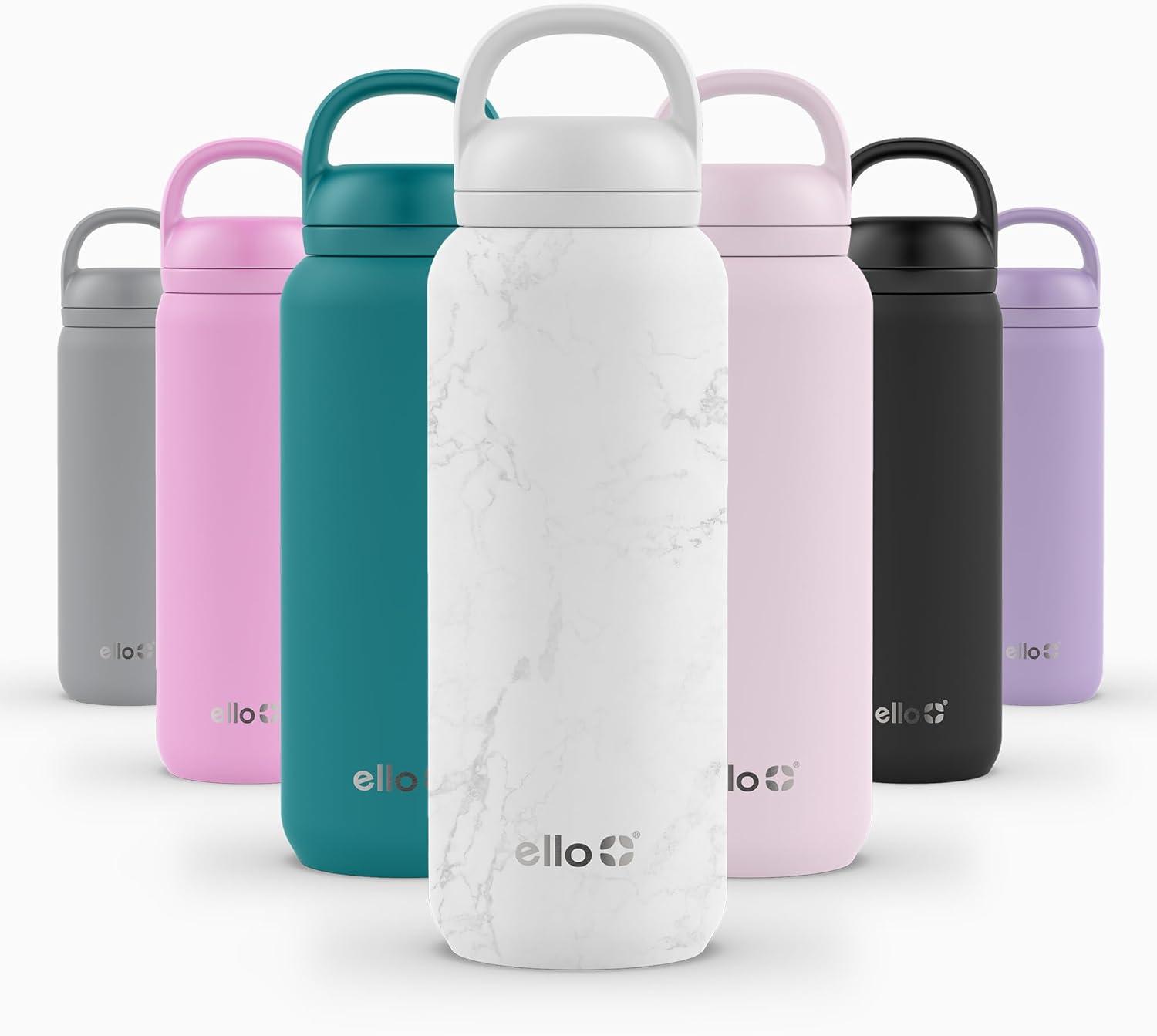 imageEllo Cooper 32oz Stainless Steel Water Bottle with Straw and Carry Handle Double Walled and Vacuum Insulated Metal Leak Proof Locking Lid with Soft Silicone Spout Reusbale BPA Free Halogen BlueWhite Marble