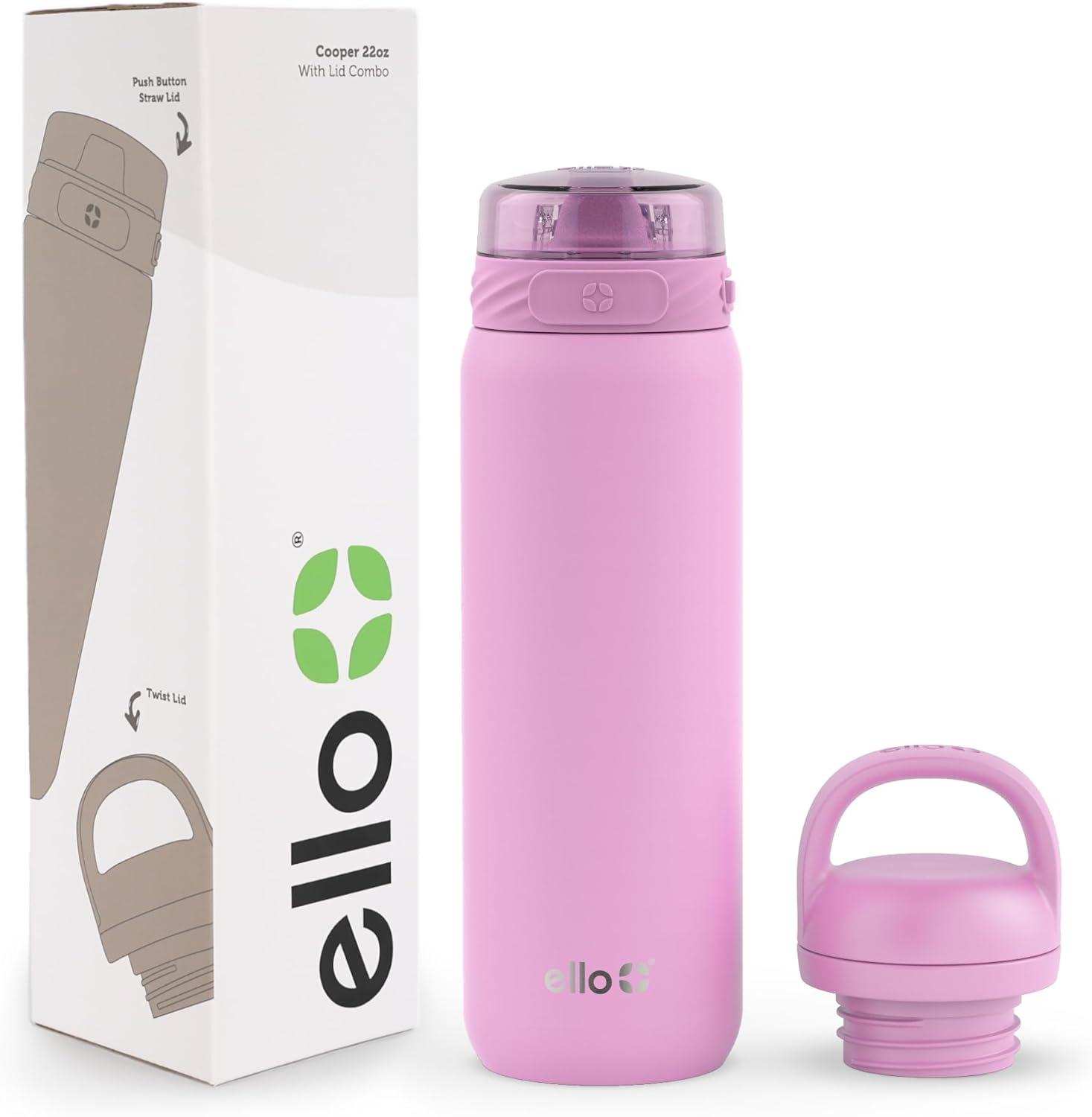 imageEllo Cooper 32oz Stainless Steel Water Bottle with Straw and Carry Handle Double Walled and Vacuum Insulated Metal Leak Proof Locking Lid with Soft Silicone Spout Reusbale BPA Free Halogen BlueBubblegum Pink