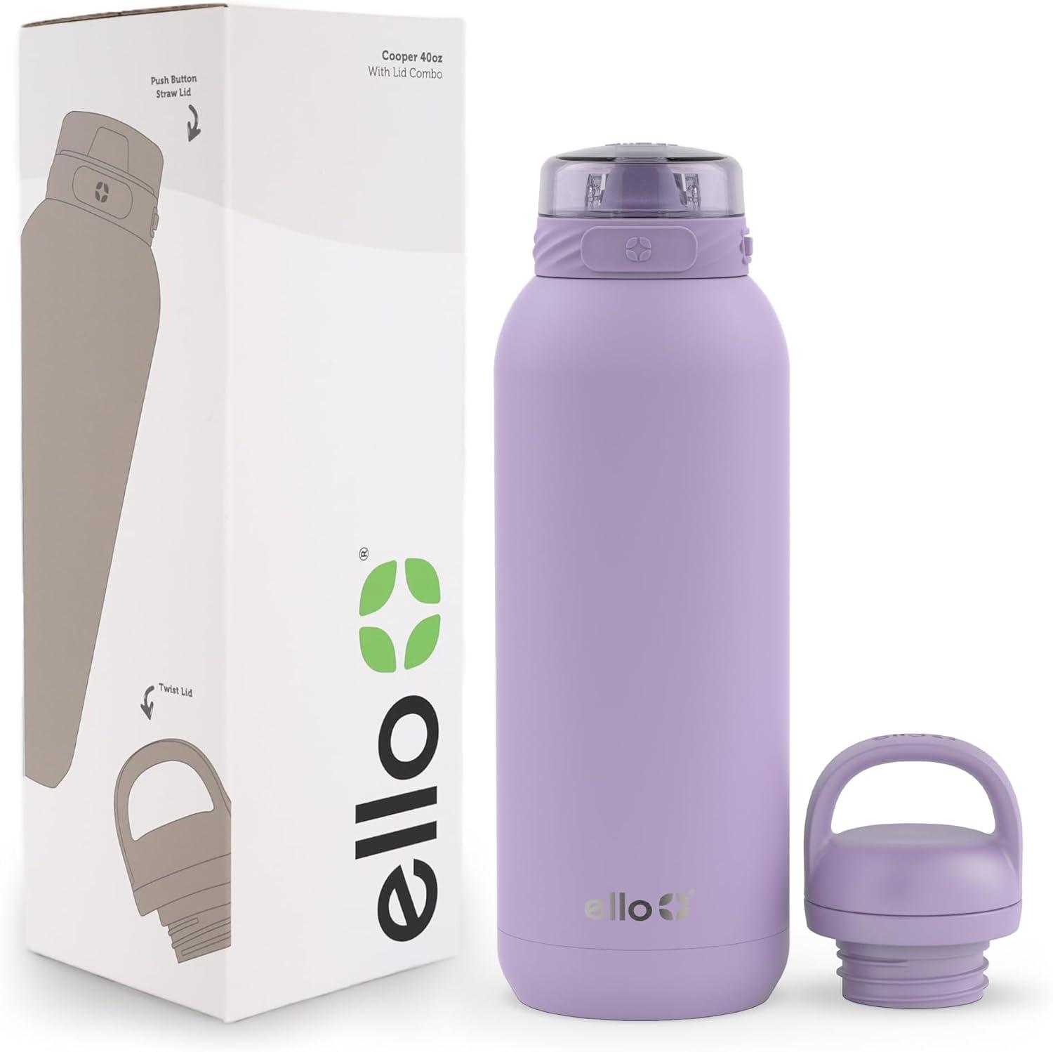 imageEllo Cooper 32oz Stainless Steel Water Bottle with Straw and Carry Handle Double Walled and Vacuum Insulated Metal Leak Proof Locking Lid with Soft Silicone Spout Reusbale BPA Free Halogen BlueLilac