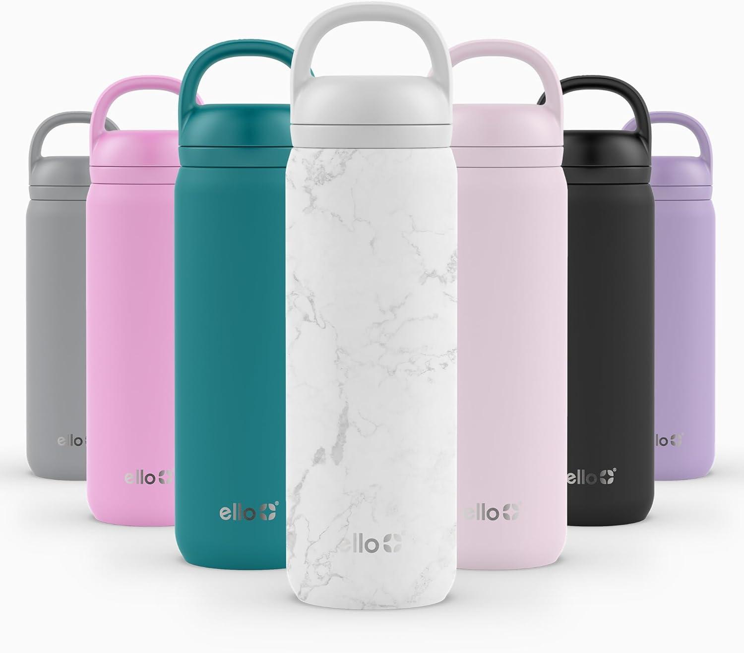 imageEllo Cooper 32oz Stainless Steel Water Bottle with Straw and Carry Handle Double Walled and Vacuum Insulated Metal Leak Proof Locking Lid with Soft Silicone Spout Reusbale BPA Free Halogen BlueWhite Marble