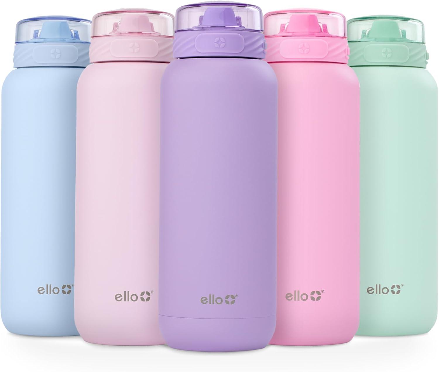 imageEllo Cooper 32oz Stainless Steel Water Bottle with Straw and Carry Handle Double Walled and Vacuum Insulated Metal Leak Proof Locking Lid with Soft Silicone Spout Reusbale BPA Free Halogen BlueLilac