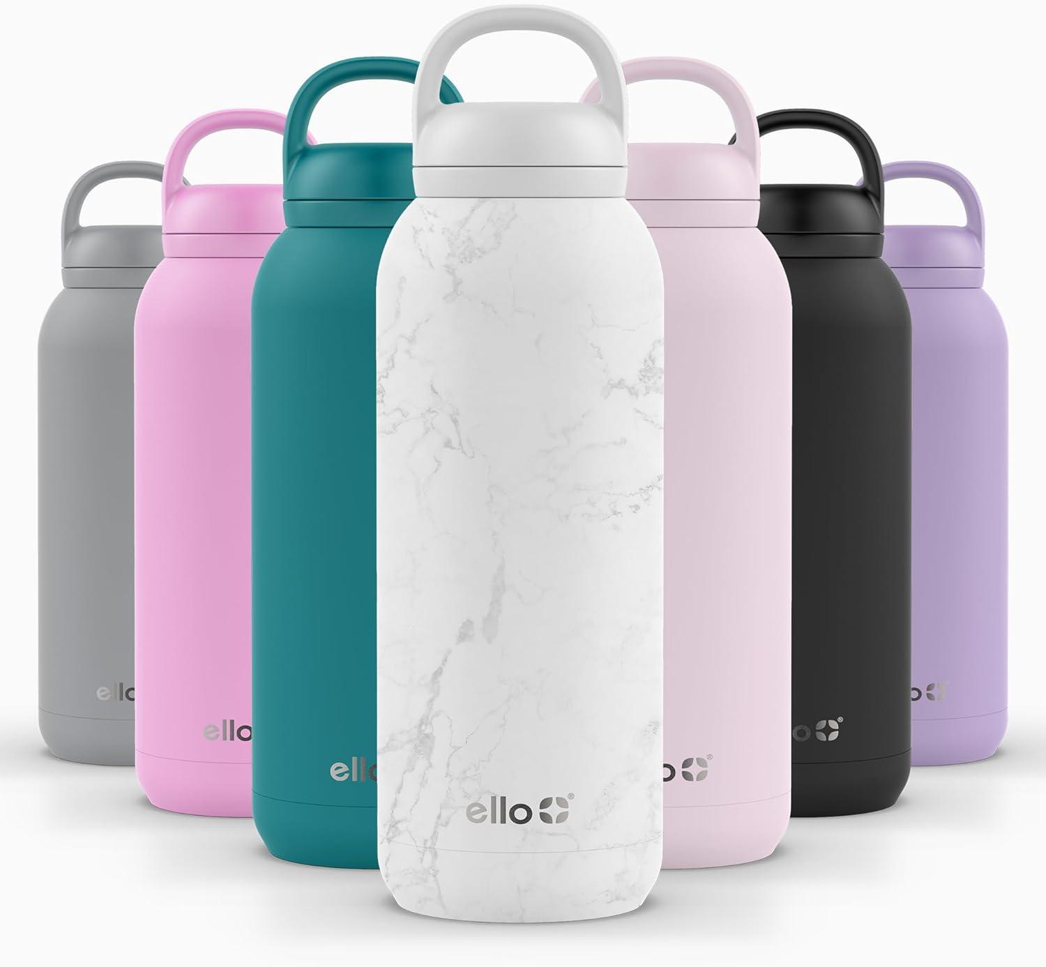 imageEllo Cooper 32oz Stainless Steel Water Bottle with Straw and Carry Handle Double Walled and Vacuum Insulated Metal Leak Proof Locking Lid with Soft Silicone Spout Reusbale BPA Free Halogen BlueWhite Marble
