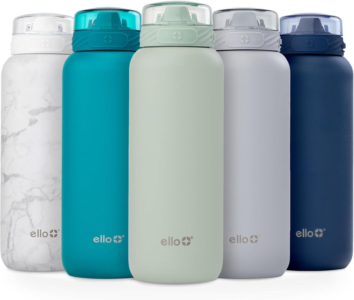 imageEllo Cooper 32oz Stainless Steel Water Bottle with Straw and Carry Handle Double Walled and Vacuum Insulated Metal Leak Proof Locking Lid with Soft Silicone Spout Reusbale BPA Free Halogen BlueSage