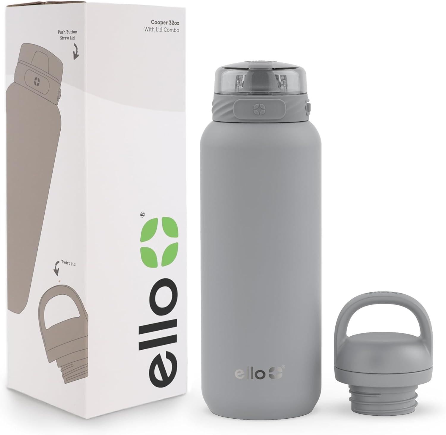 imageEllo Cooper 32oz Stainless Steel Water Bottle with Straw and Carry Handle Double Walled and Vacuum Insulated Metal Leak Proof Locking Lid with Soft Silicone Spout Reusbale BPA Free Halogen BlueGray