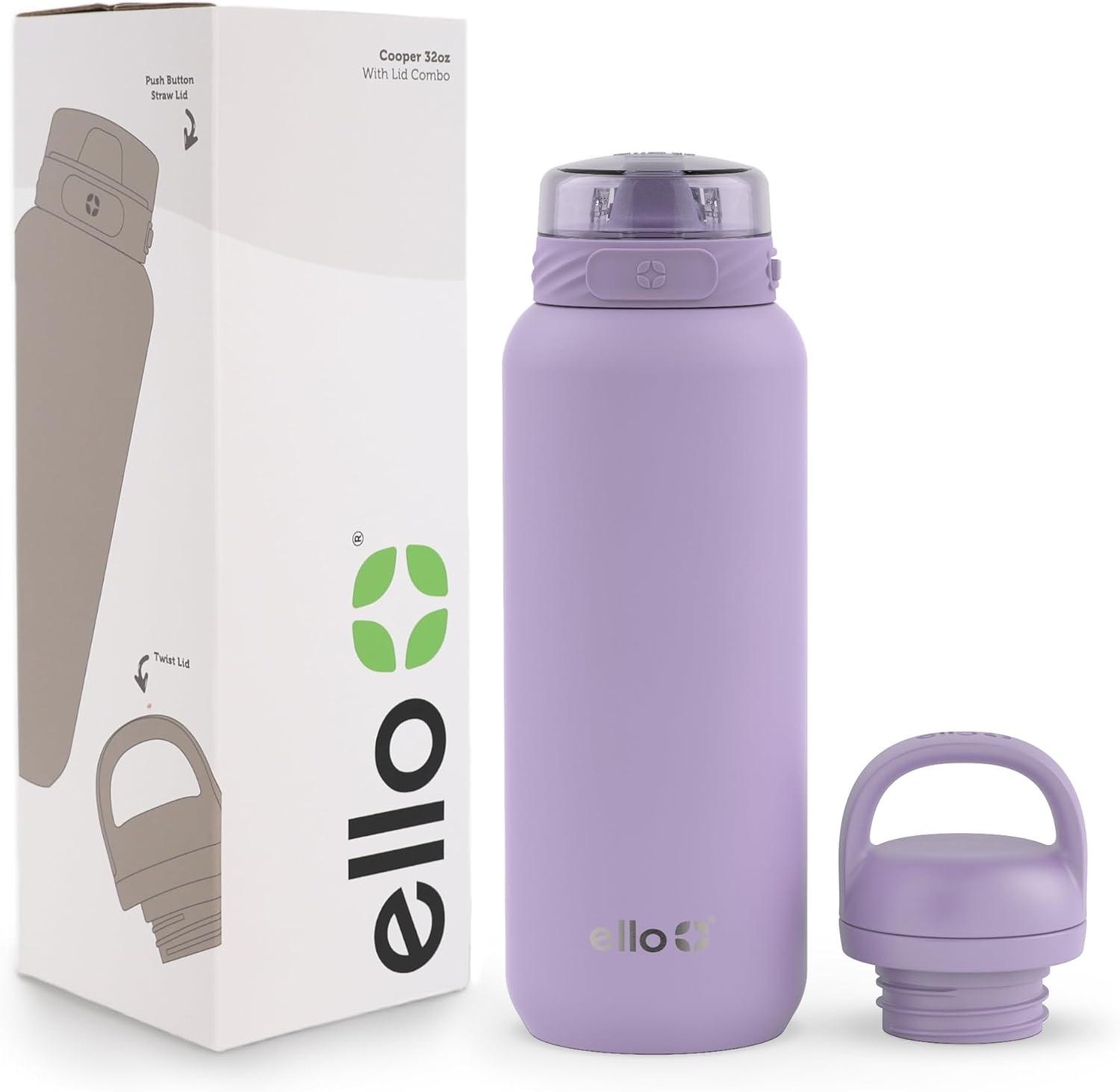 imageEllo Cooper 32oz Stainless Steel Water Bottle with Straw and Carry Handle Double Walled and Vacuum Insulated Metal Leak Proof Locking Lid with Soft Silicone Spout Reusbale BPA Free Halogen BlueLilac