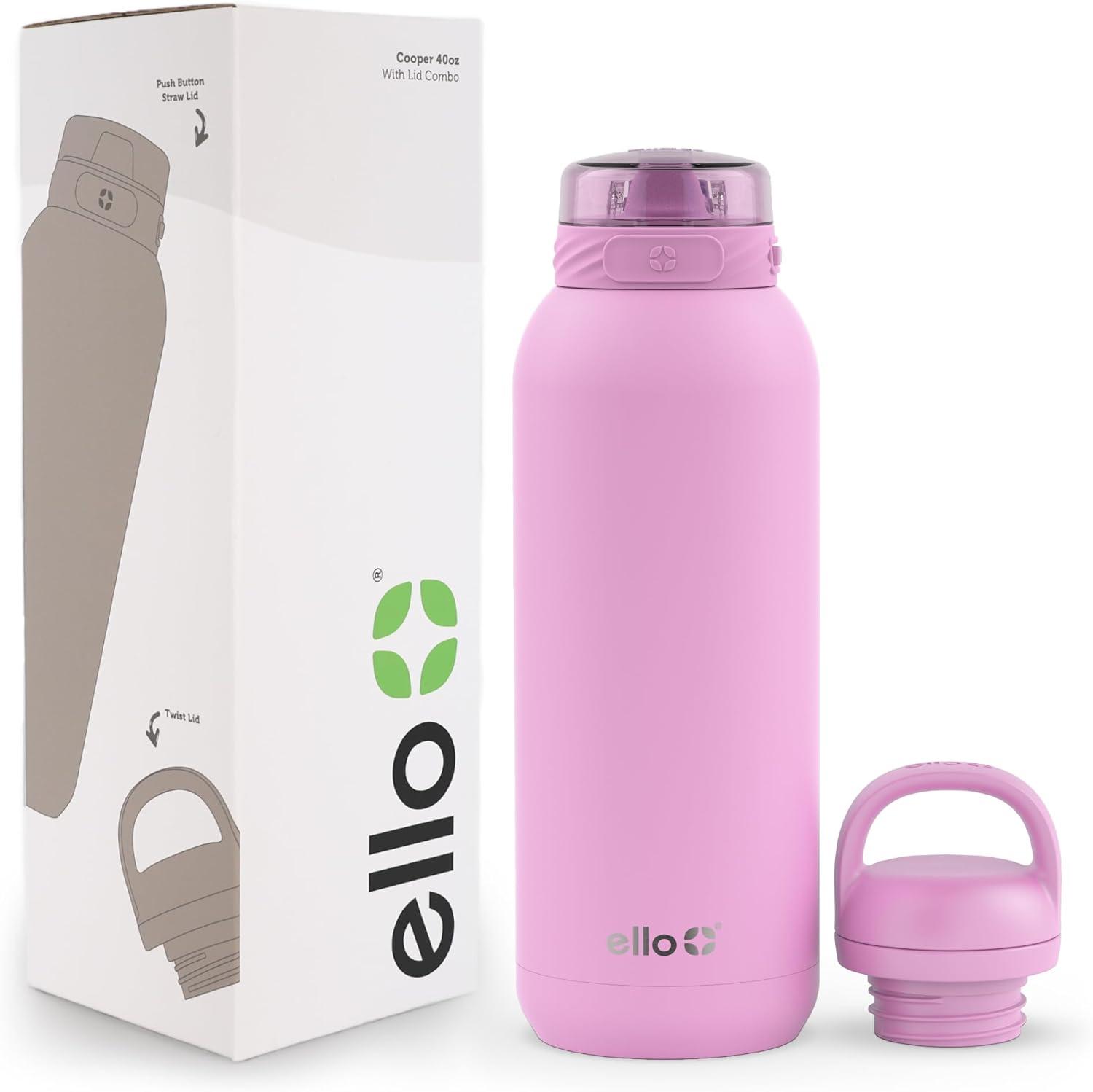 imageEllo Cooper 32oz Stainless Steel Water Bottle with Straw and Carry Handle Double Walled and Vacuum Insulated Metal Leak Proof Locking Lid with Soft Silicone Spout Reusbale BPA Free Halogen BlueBubblegum Pink