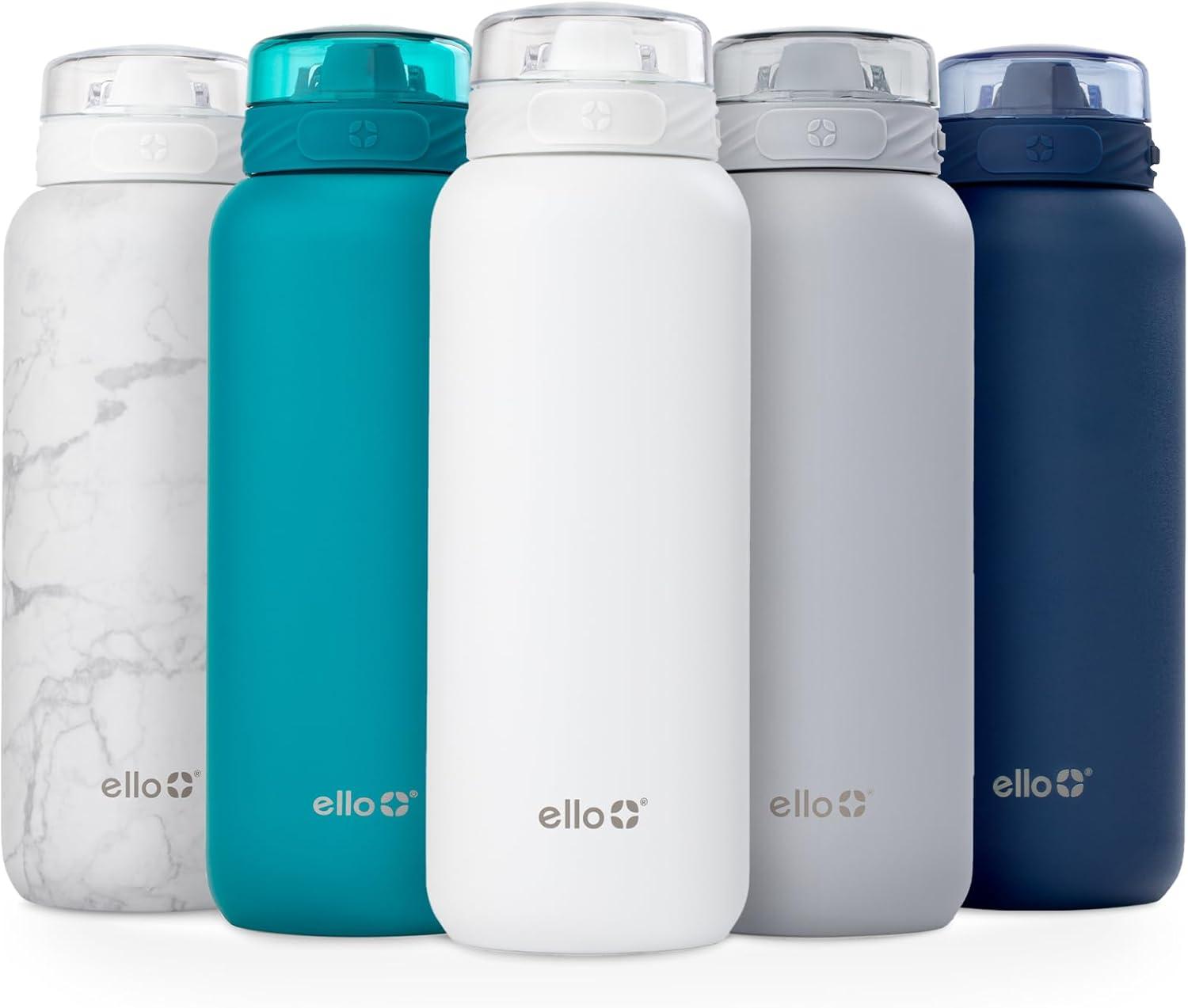 imageEllo Cooper 32oz Stainless Steel Water Bottle with Straw and Carry Handle Double Walled and Vacuum Insulated Metal Leak Proof Locking Lid with Soft Silicone Spout Reusbale BPA Free Halogen BlueWhite