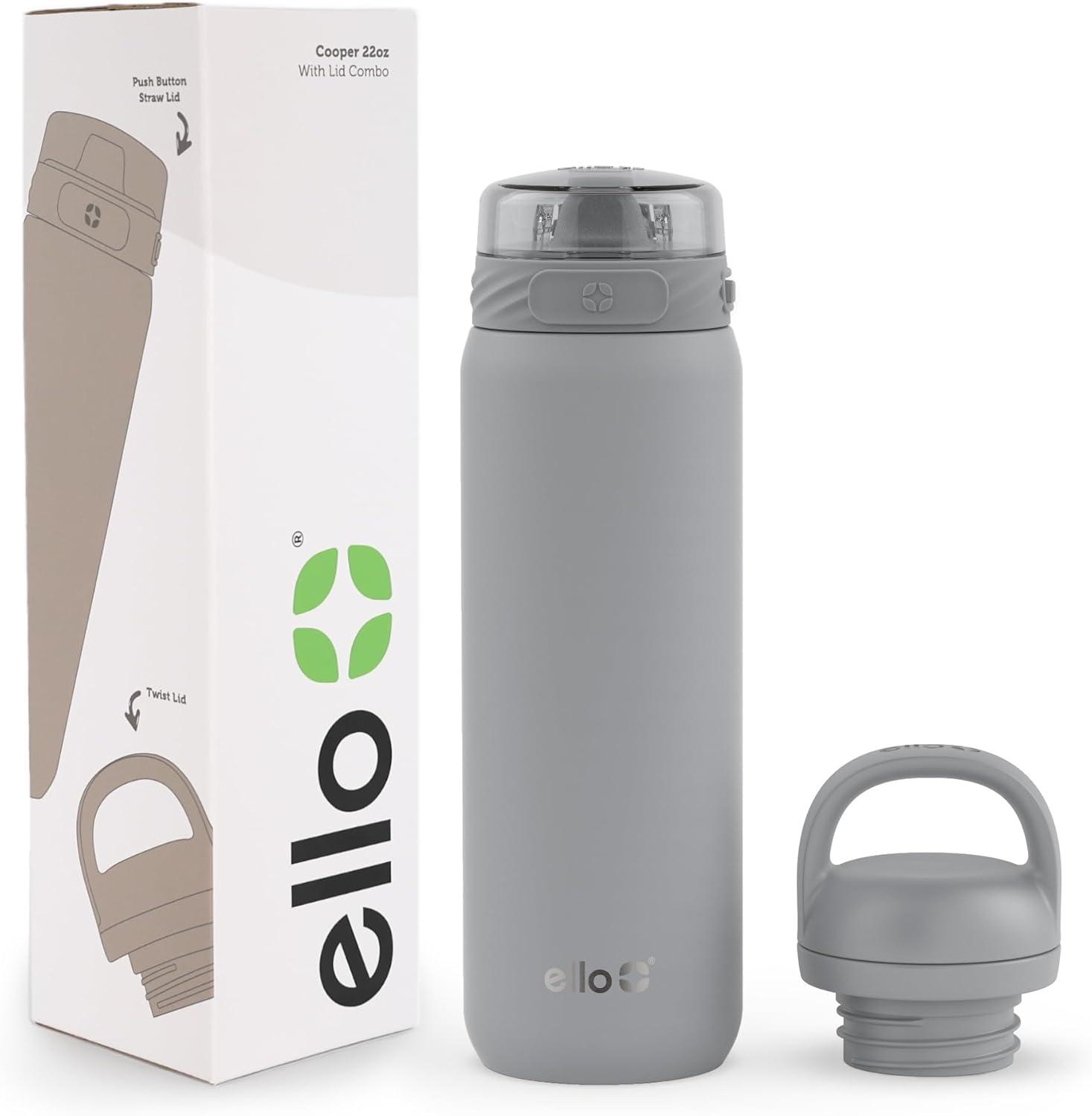 imageEllo Cooper 32oz Stainless Steel Water Bottle with Straw and Carry Handle Double Walled and Vacuum Insulated Metal Leak Proof Locking Lid with Soft Silicone Spout Reusbale BPA Free Halogen BlueGray