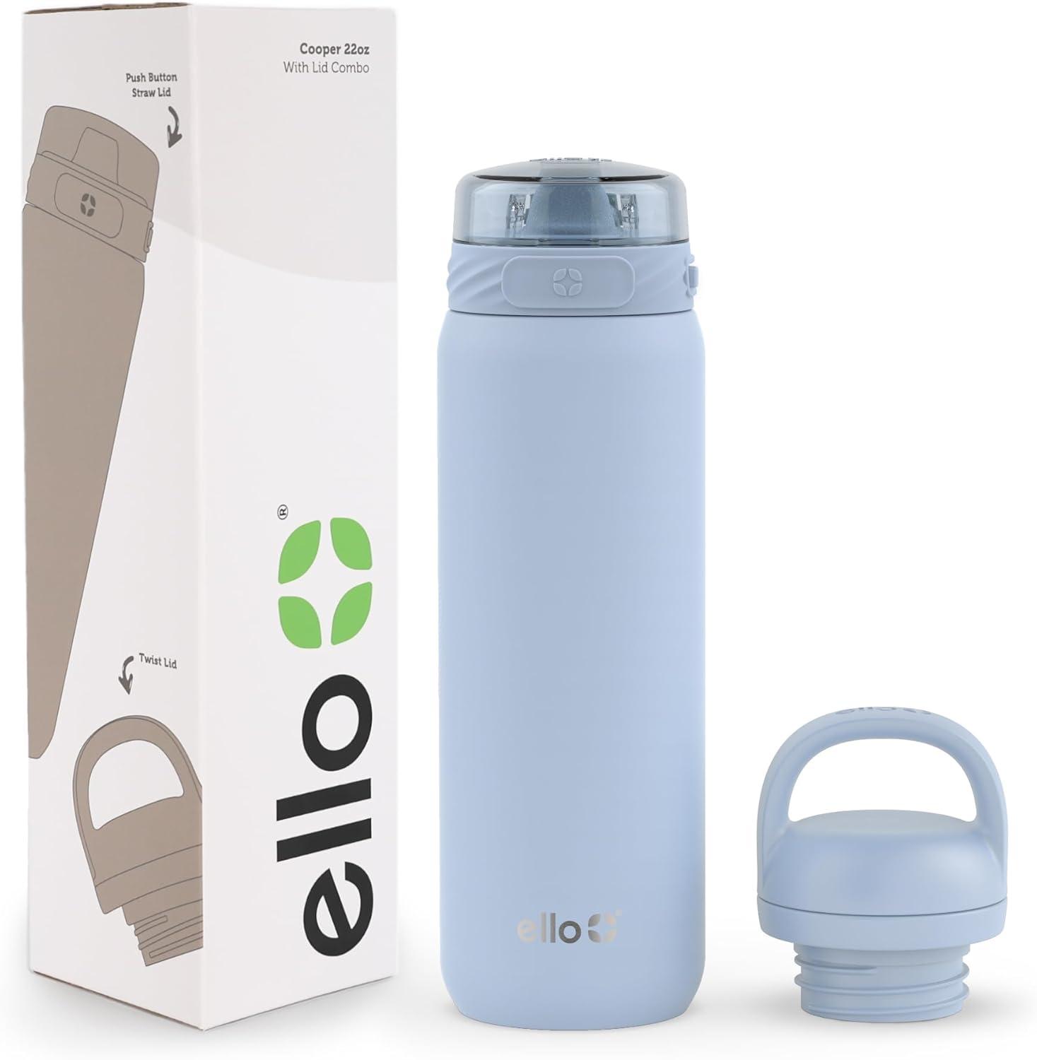 imageEllo Cooper 32oz Stainless Steel Water Bottle with Straw and Carry Handle Double Walled and Vacuum Insulated Metal Leak Proof Locking Lid with Soft Silicone Spout Reusbale BPA Free Halogen BlueHalogen Blue