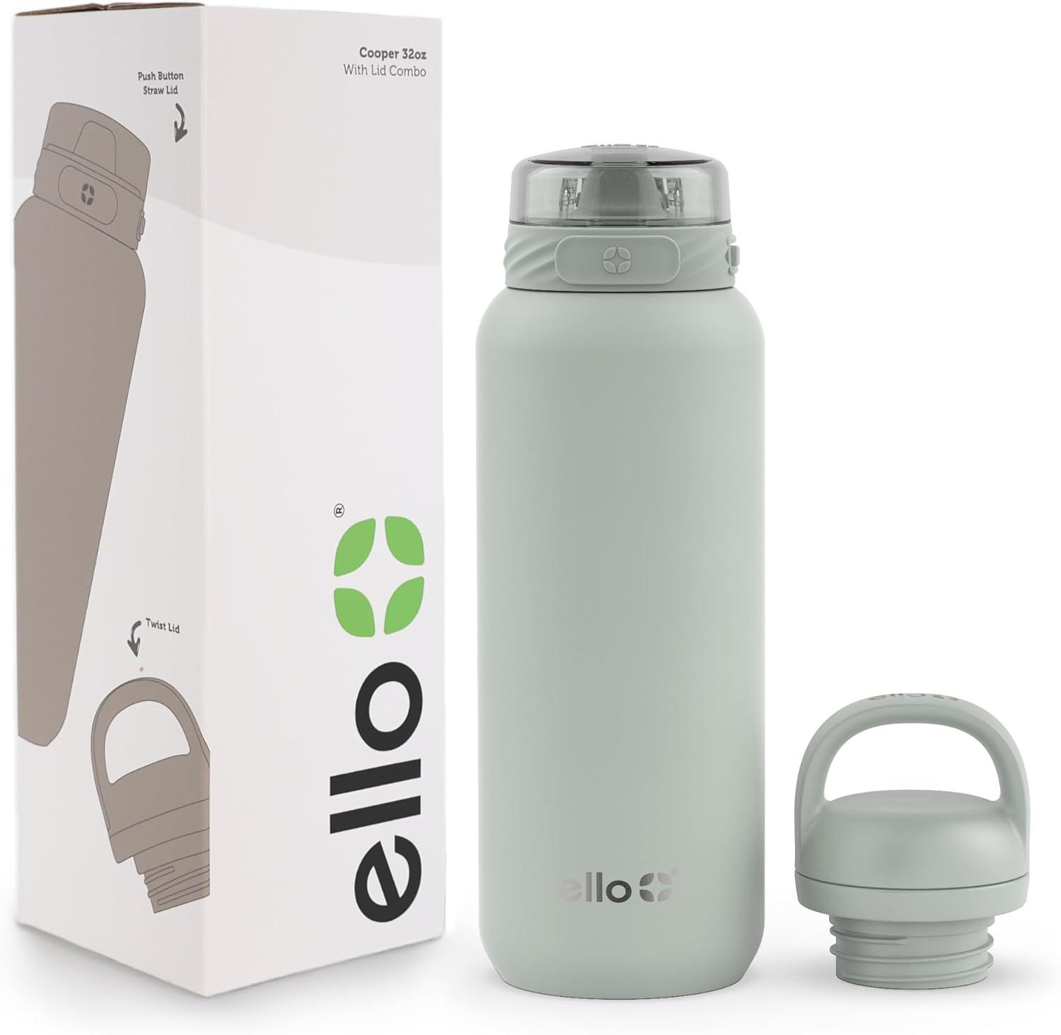 imageEllo Cooper 32oz Stainless Steel Water Bottle with Straw and Carry Handle Double Walled and Vacuum Insulated Metal Leak Proof Locking Lid with Soft Silicone Spout Reusbale BPA Free Halogen BlueSage