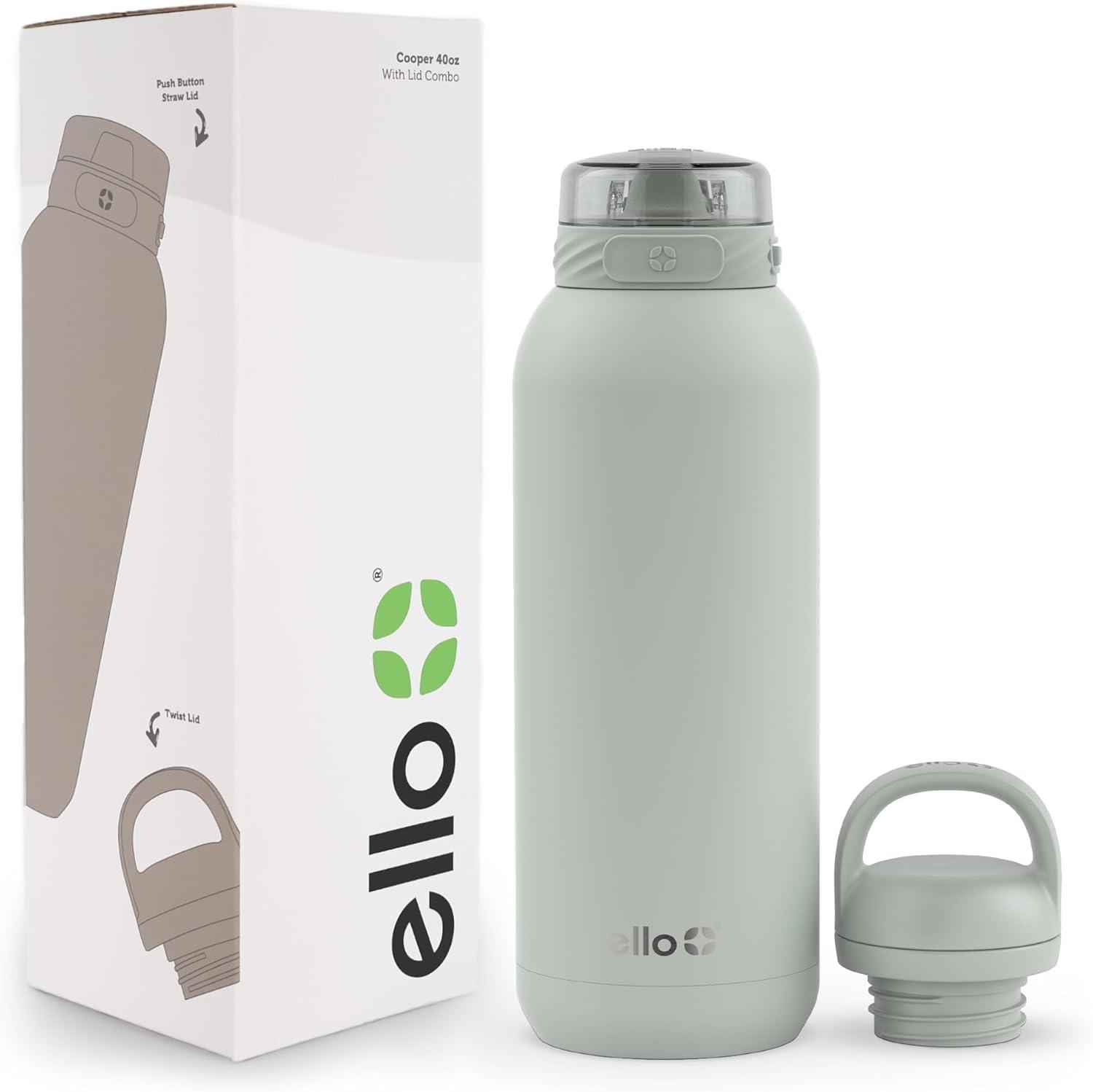 imageEllo Cooper 32oz Stainless Steel Water Bottle with Straw and Carry Handle Double Walled and Vacuum Insulated Metal Leak Proof Locking Lid with Soft Silicone Spout Reusbale BPA Free Halogen BlueSage