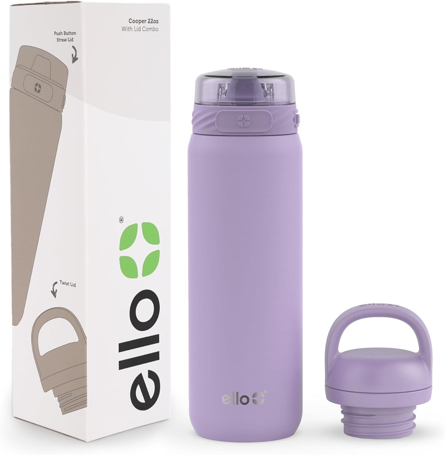 imageEllo Cooper 32oz Stainless Steel Water Bottle with Straw and Carry Handle Double Walled and Vacuum Insulated Metal Leak Proof Locking Lid with Soft Silicone Spout Reusbale BPA Free Halogen BlueLilac