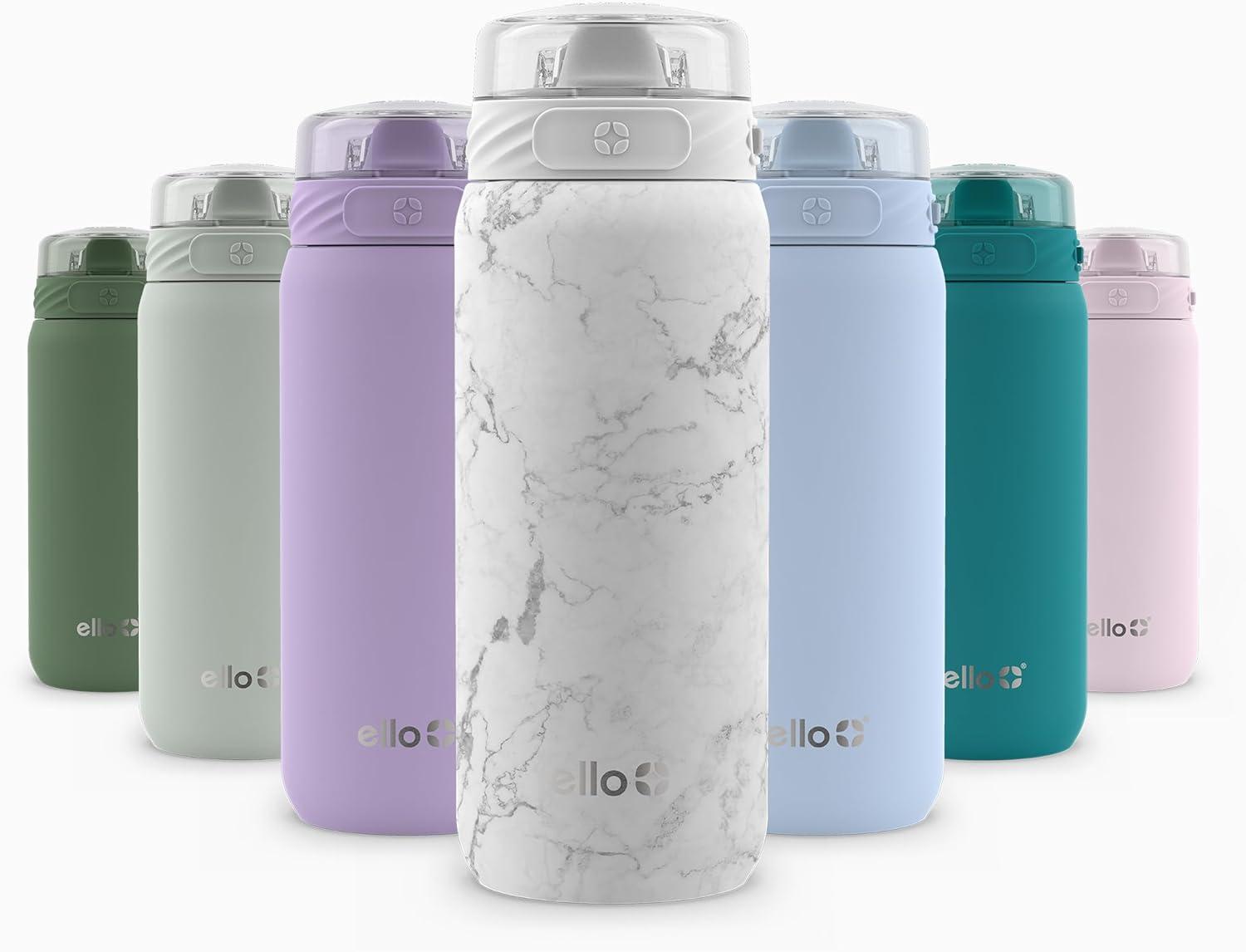 imageEllo Cooper 32oz Stainless Steel Water Bottle with Straw and Carry Handle Double Walled and Vacuum Insulated Metal Leak Proof Locking Lid with Soft Silicone Spout Reusbale BPA Free Halogen BlueWhite Marble